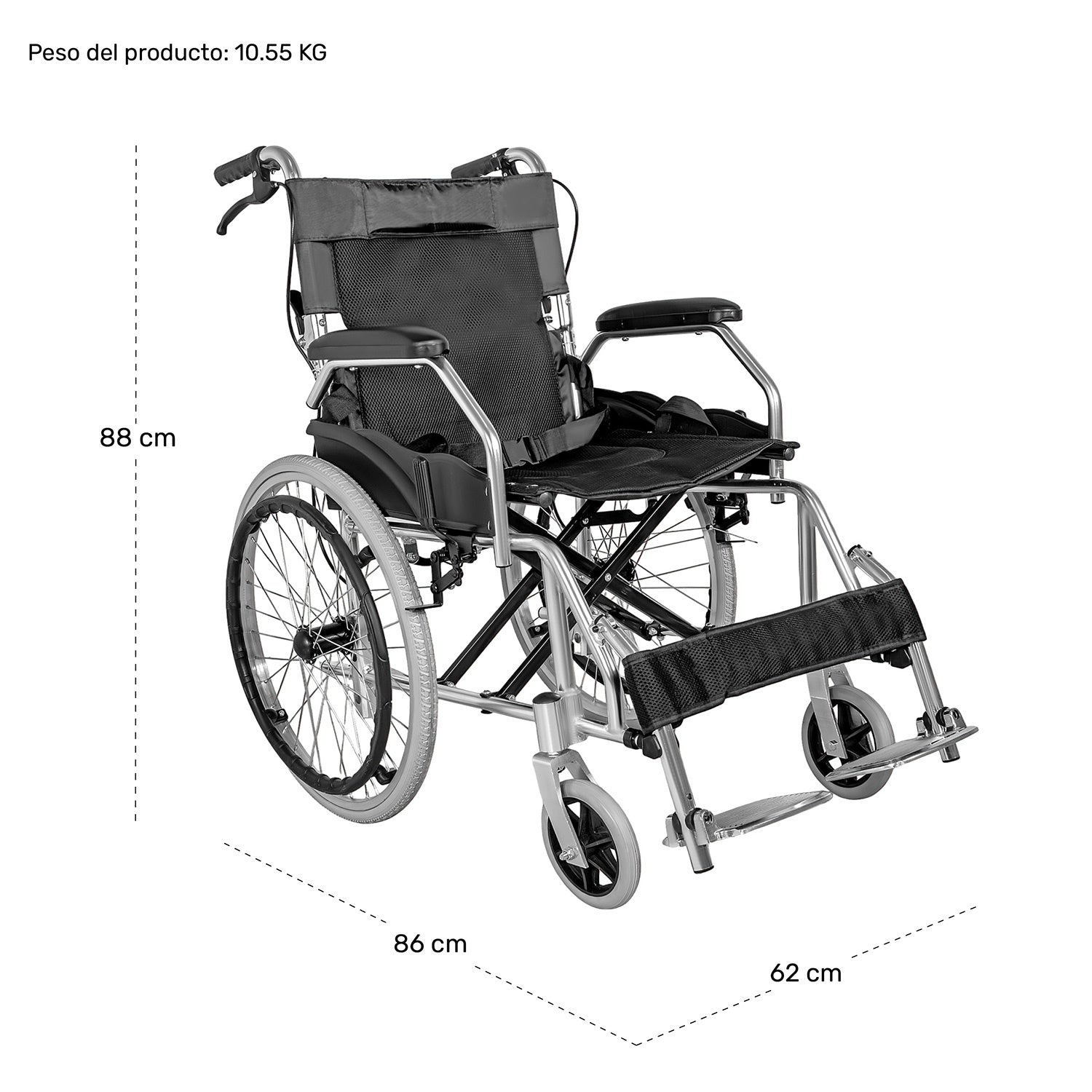 Silla Ruedas Aluminio Ligera Resiste 120kg 20 Pulgadas Color Negro Nanofort