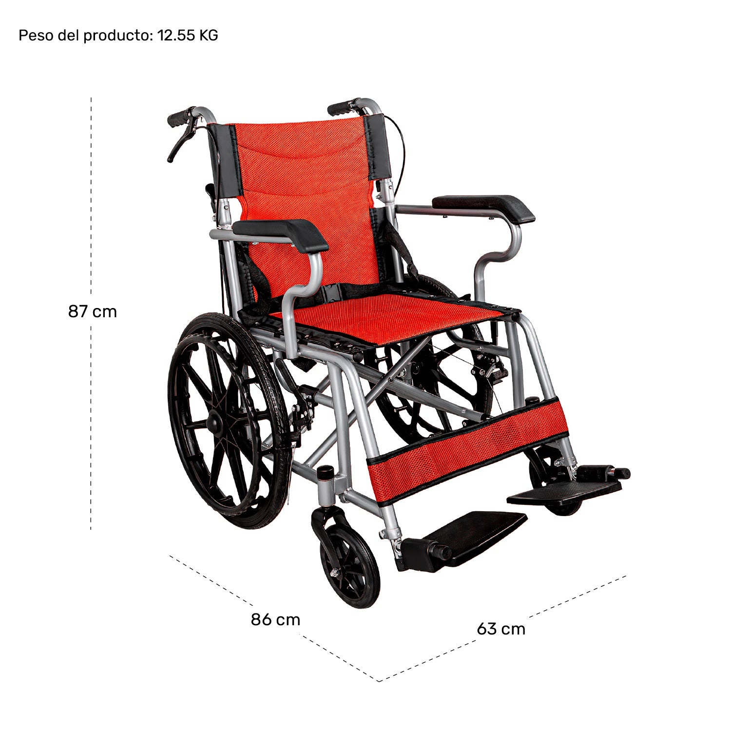 Silla Ruedas Plegable Aluminio Ligera Todo Terreno Premium Color Rojo