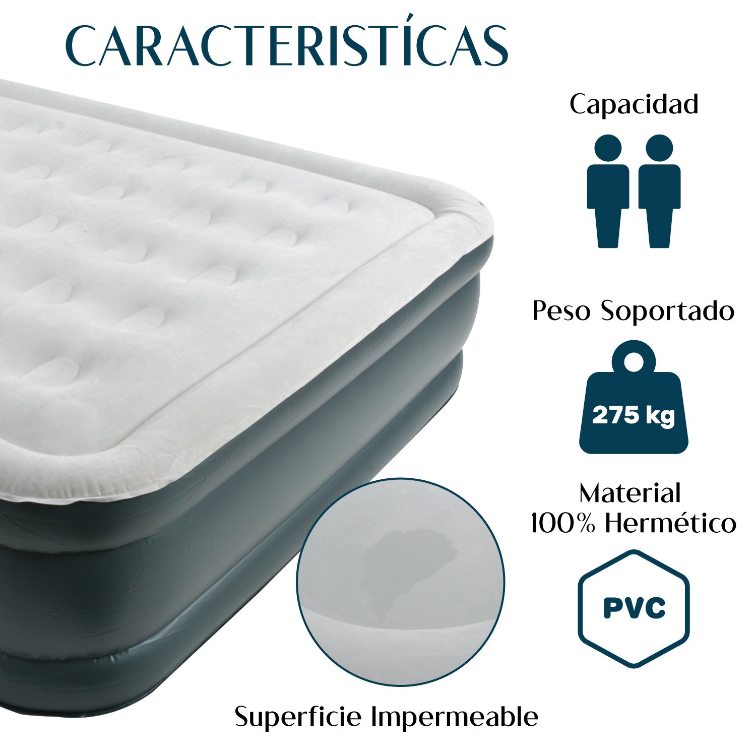 Colchon Inflable Queen Size con Bomba Integrada - Rapido Inflado