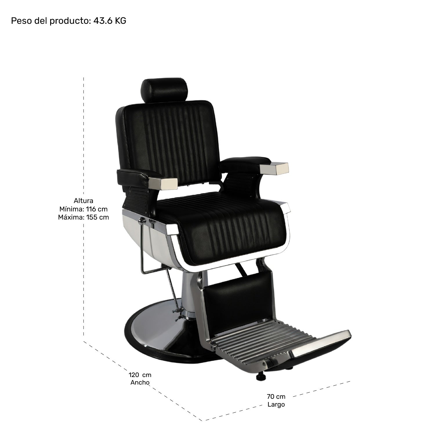 Sillón Barberia Silla Reclinable Premium Giro 360° Neumática negro