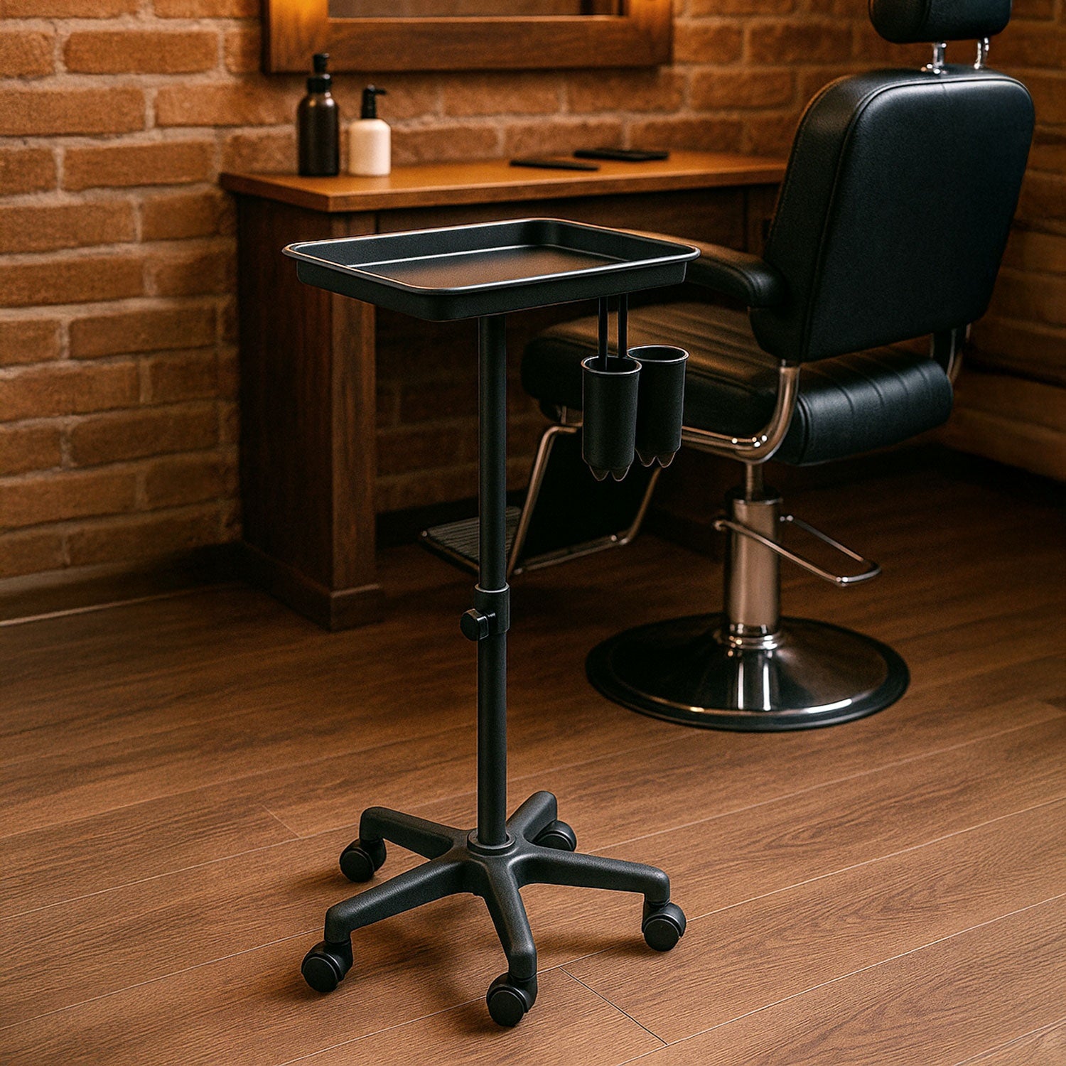 Mesa Auxiliar Estetica Soportes Laterales Mueble Spa Barberia Color Negro