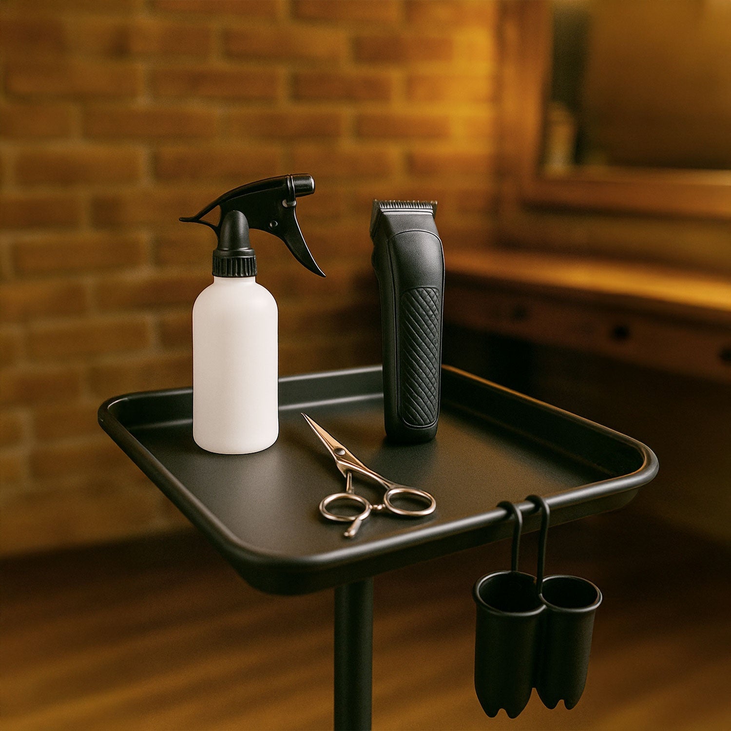 Mesa Auxiliar Estetica Soportes Laterales Mueble Spa Barberia Color Negro