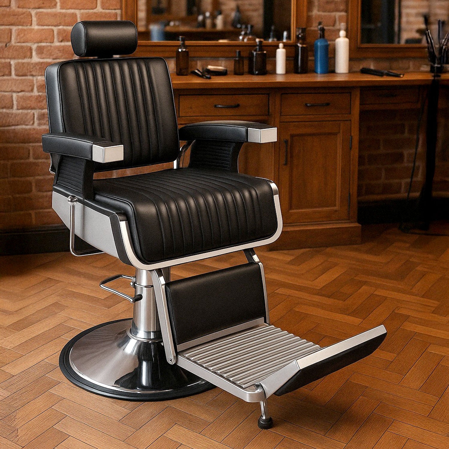 Sillón Barberia Silla Reclinable Premium Giro 360° Neumática negro