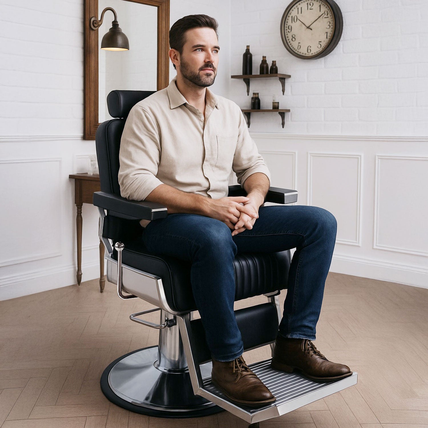 Sillón Barberia Silla Reclinable Premium Giro 360° Neumática negro