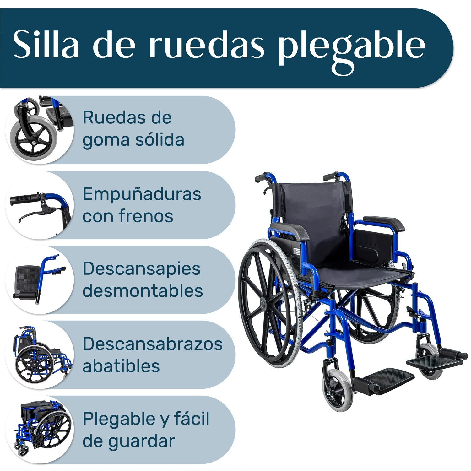 Silla de Ruedas Plegable Ligera Aluminio Todo Terreno 2 Frenos