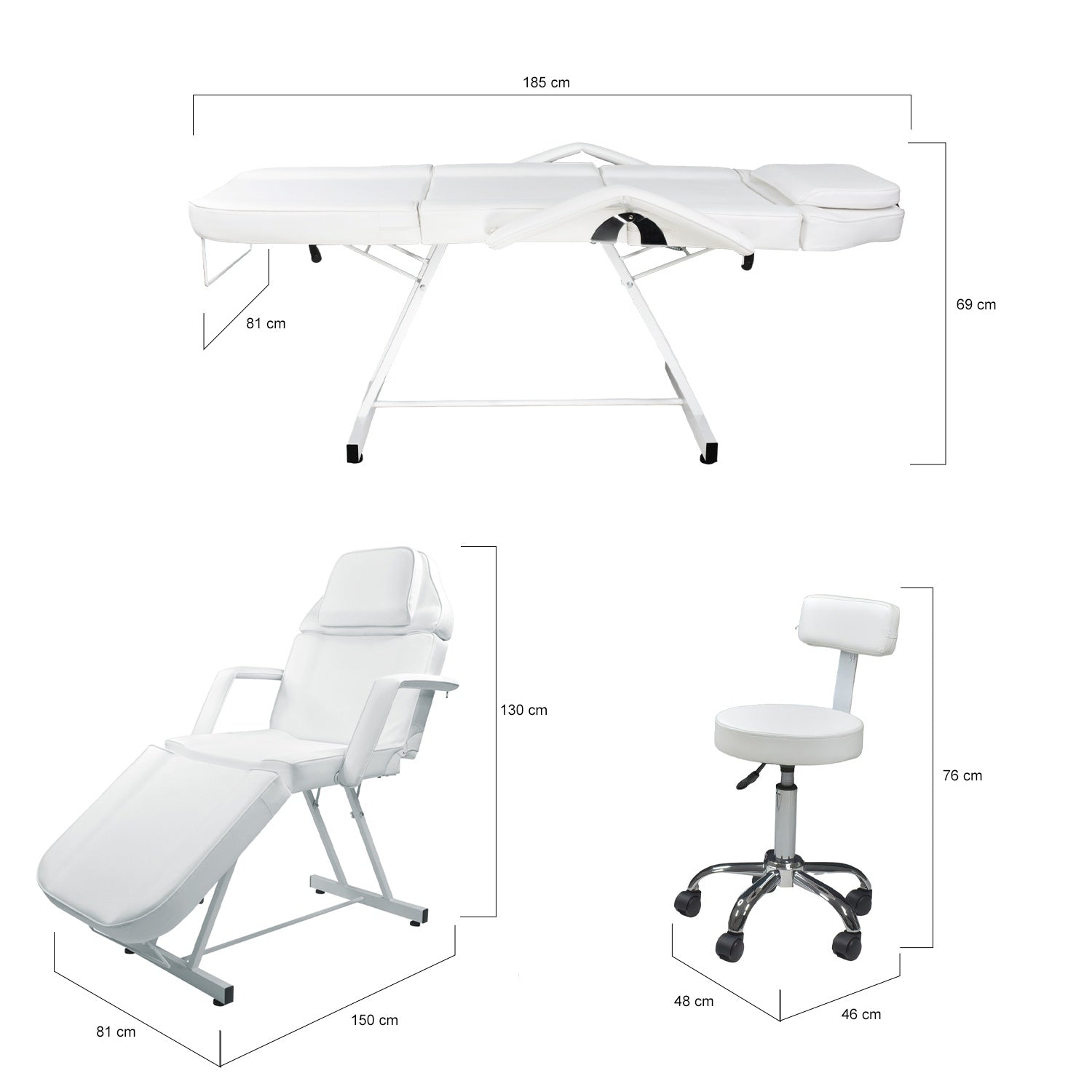 Silla Faciales Reclinable Tatuaje Sillon Cama Masaje Spa Profesional Blanco