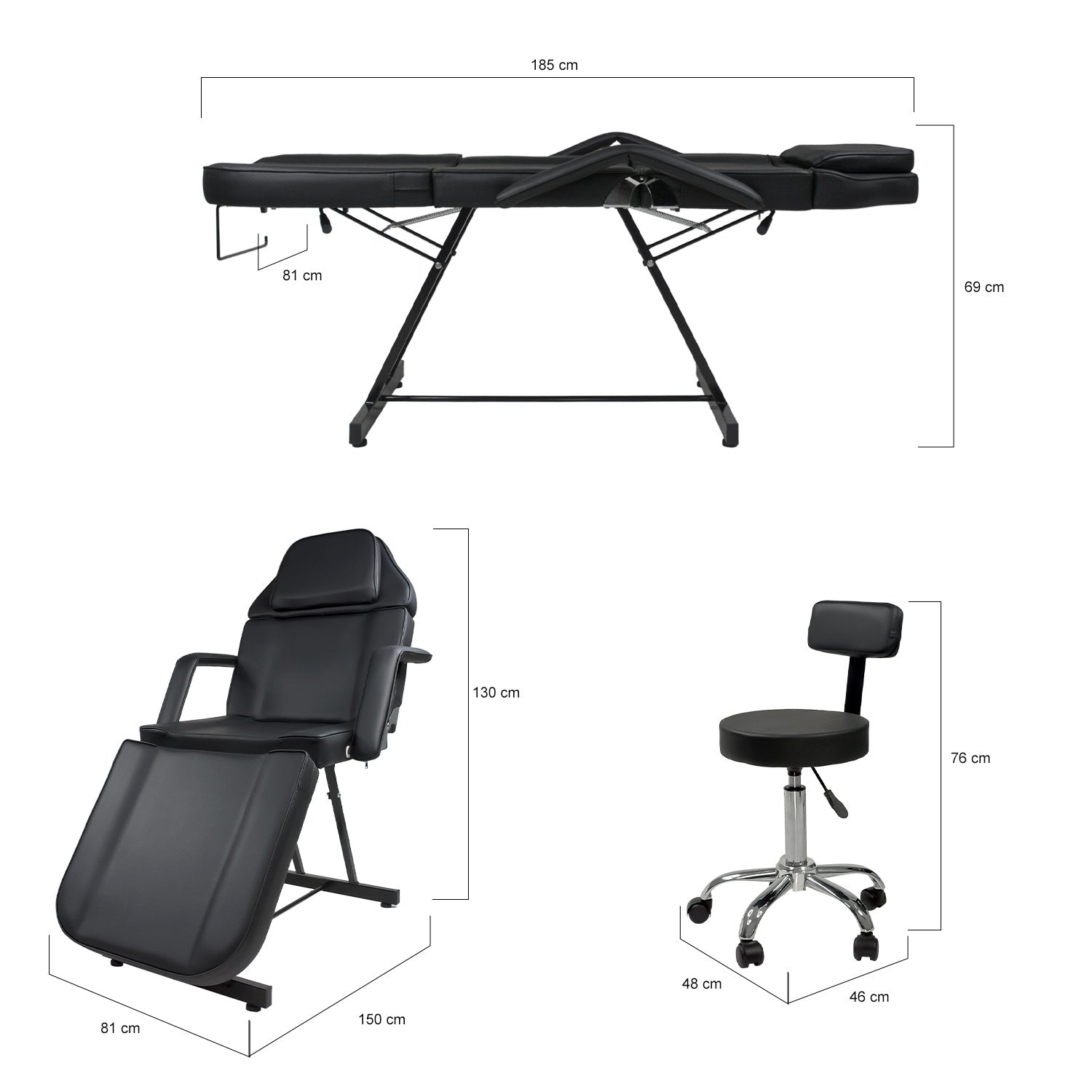 Silla Faciales Reclinable Tauaje Sillon Cama Masaje Spa Profesional Negro