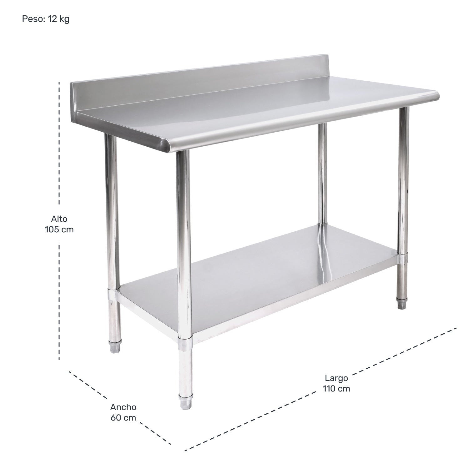 Mesa Isla Trabajo Acero Inoxidable Pasteur 110x60x105