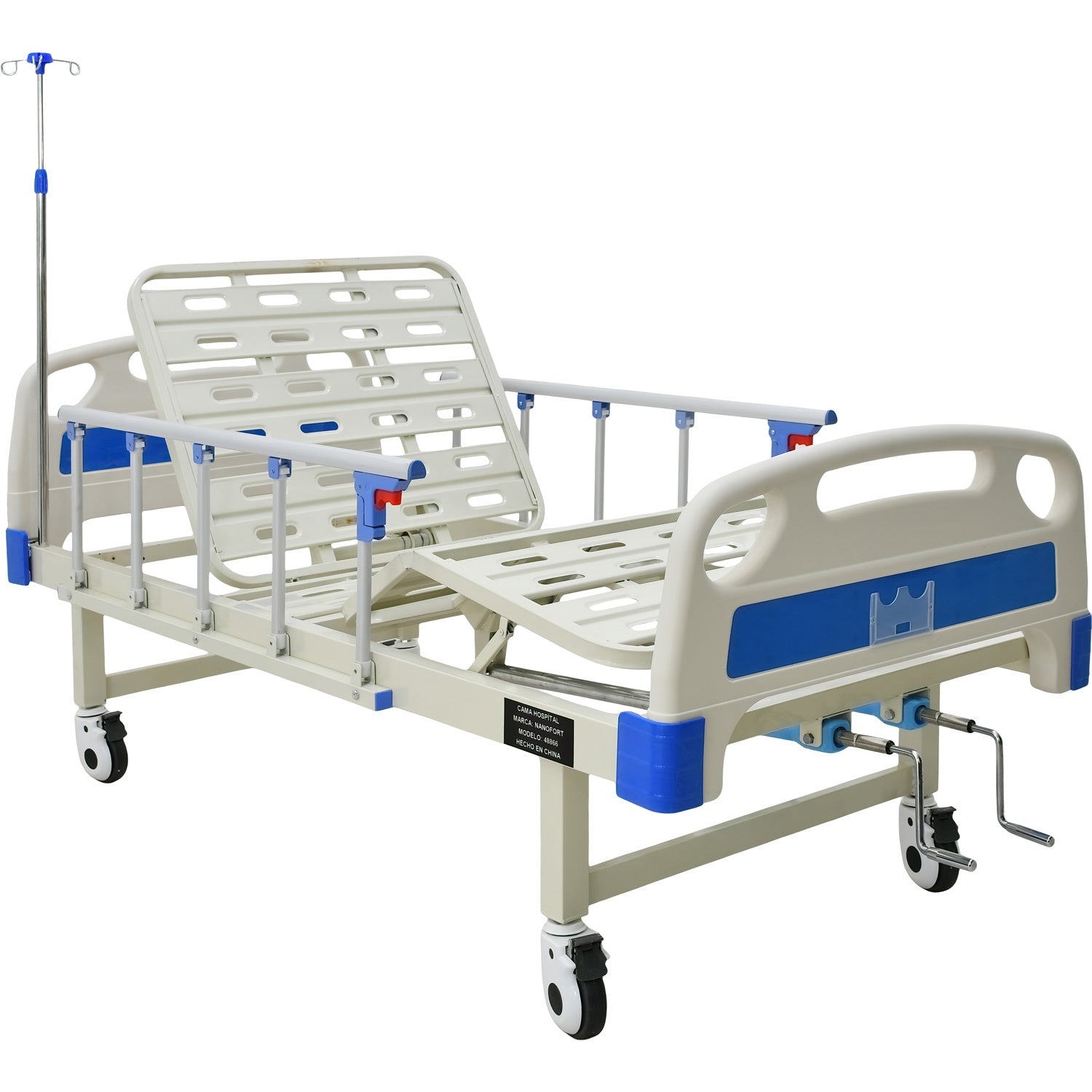Cama Hospitalaria Manual Incluye Colchón Y Porta Suero Nanofort