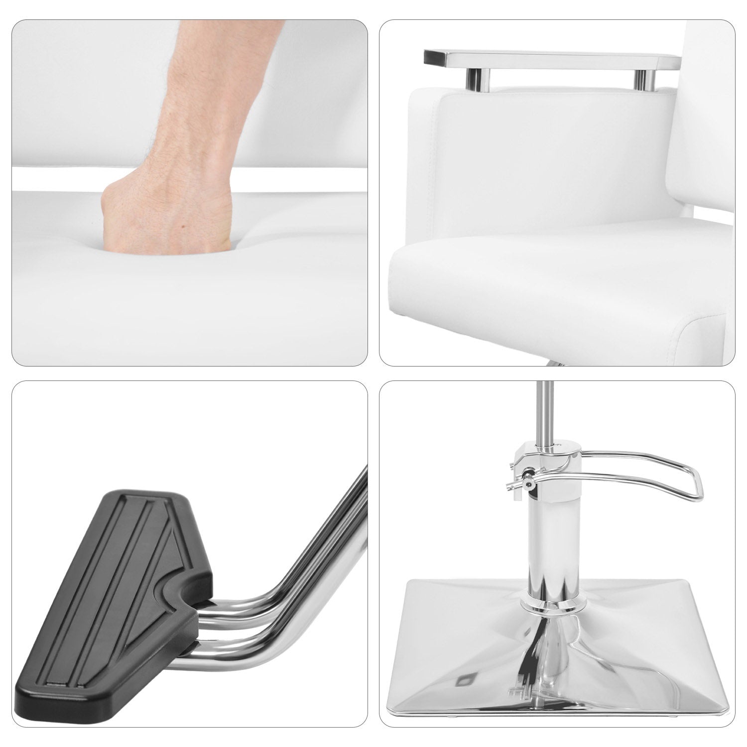 Sillón Silla Barberia Estética Cuadrada 360° Moderna Blanco