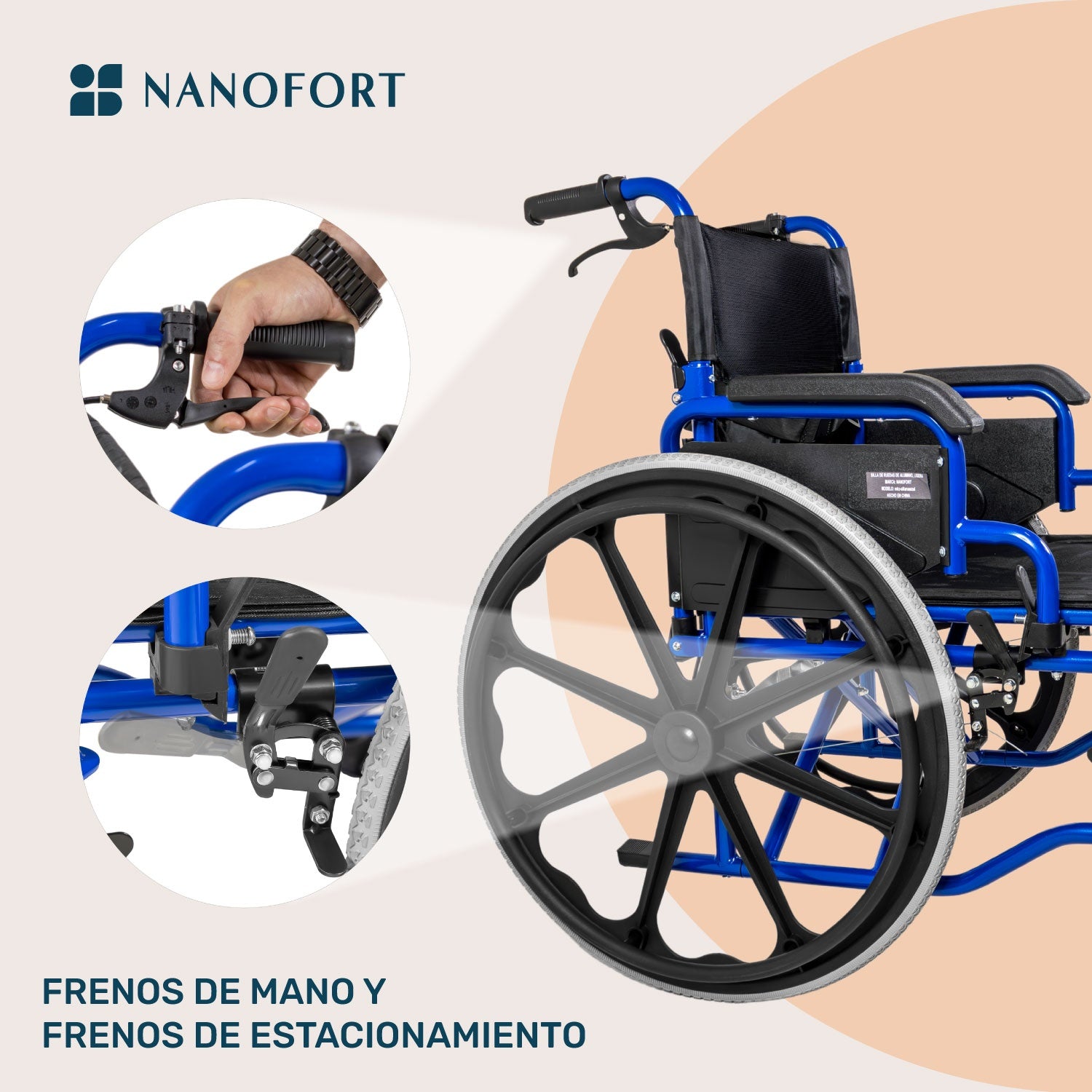 Silla de Ruedas Plegable Ligera Aluminio Todo Terreno 2 Frenos