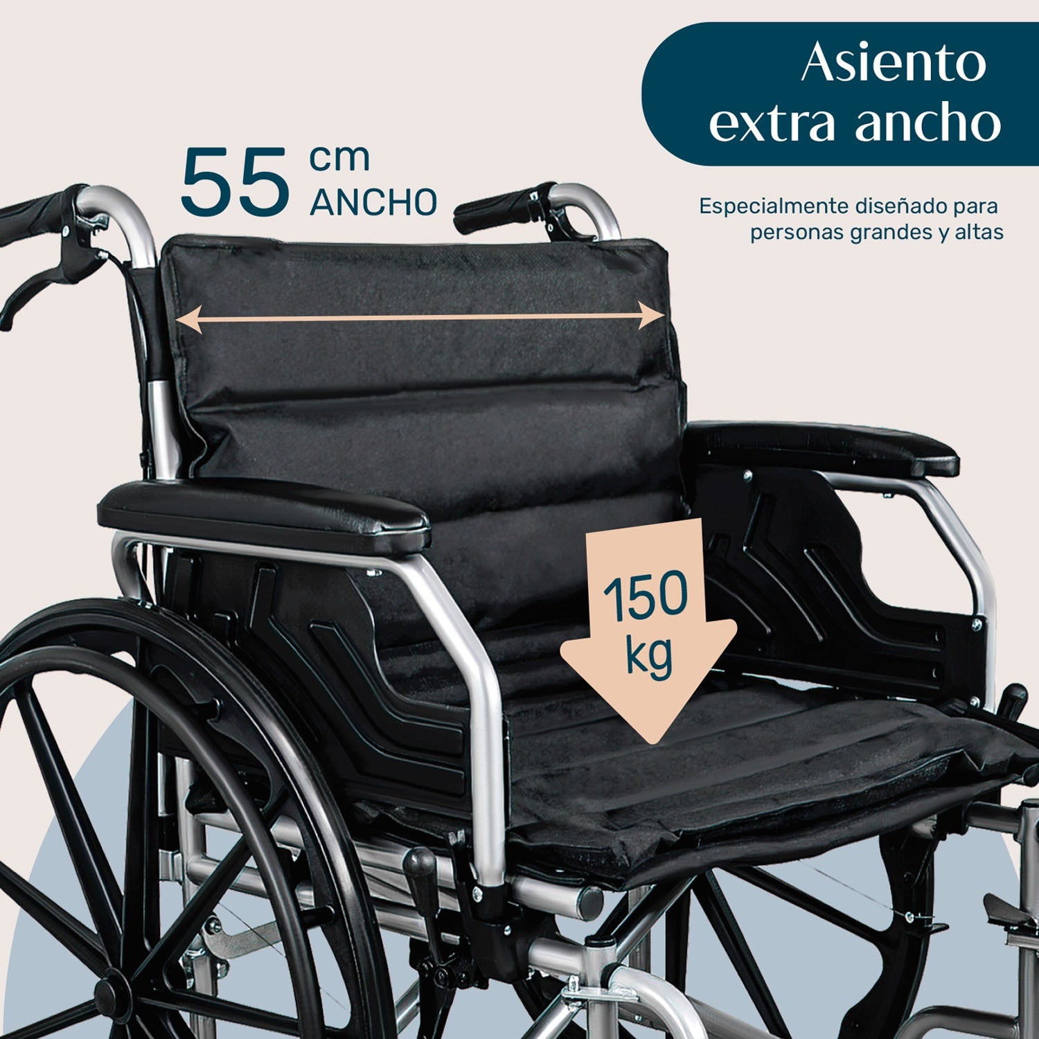 Silla De Ruedas Sobrepeso 150kg Doble Soporte Ancha Robusta