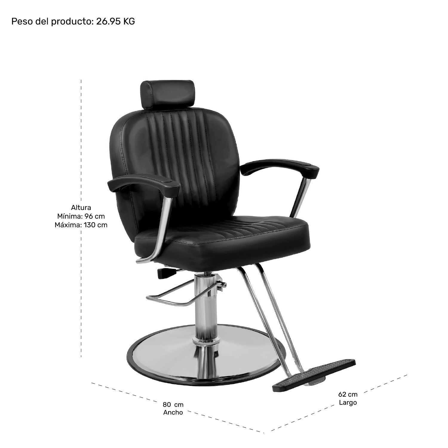 Sillon Barberia Clasica Silla Estetica 360° Moderna Respaldo Fijo Negro