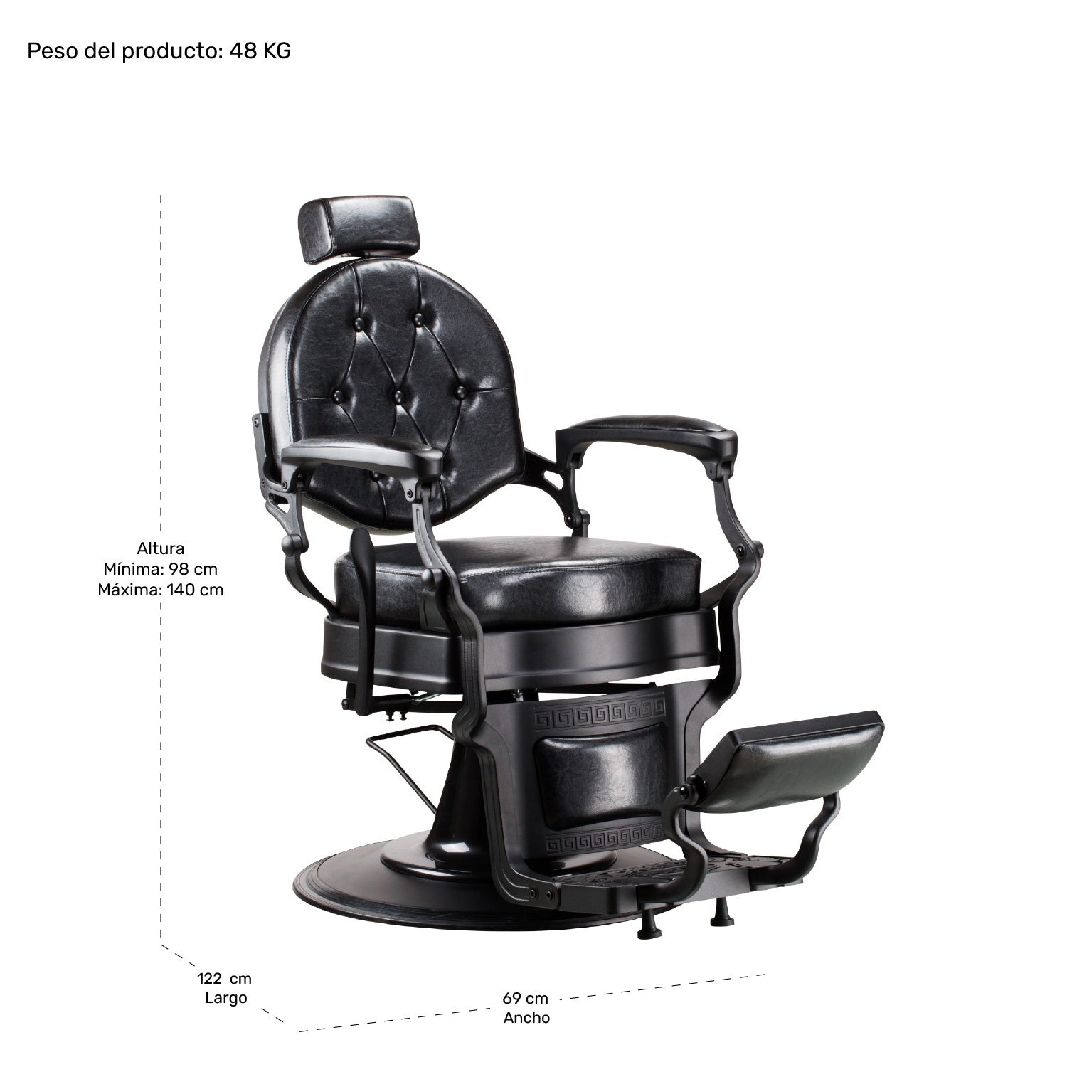 Sillon Gotico Premium Barberia Lujo Robusto Peluqueria Class Color Negro Forma De La Base Redonda Tipo De Respaldo Reclinable