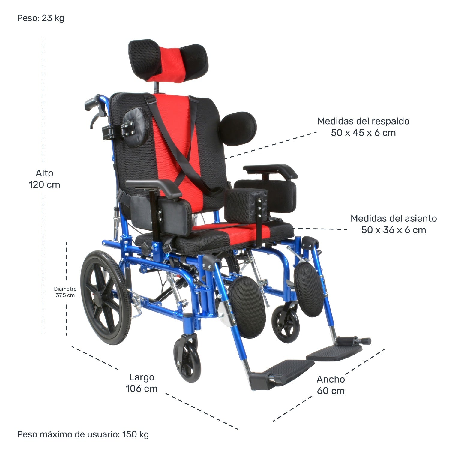 Silla De Ruedas Pci Paralisis Cerebral Adultos Infantil 20'