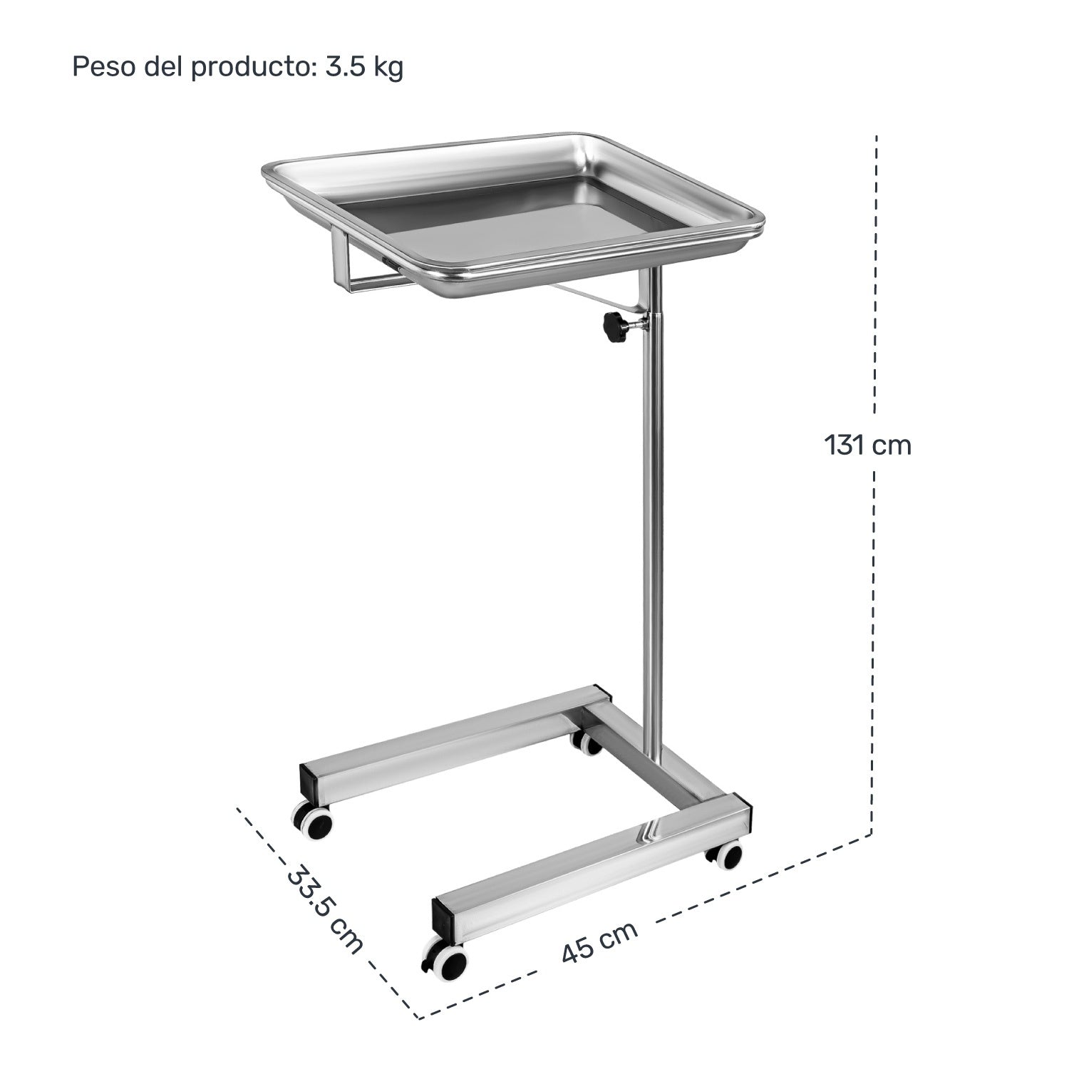 Mesa Mayo Tubular Charola Acero Inoxidable Ajustable Nanofort