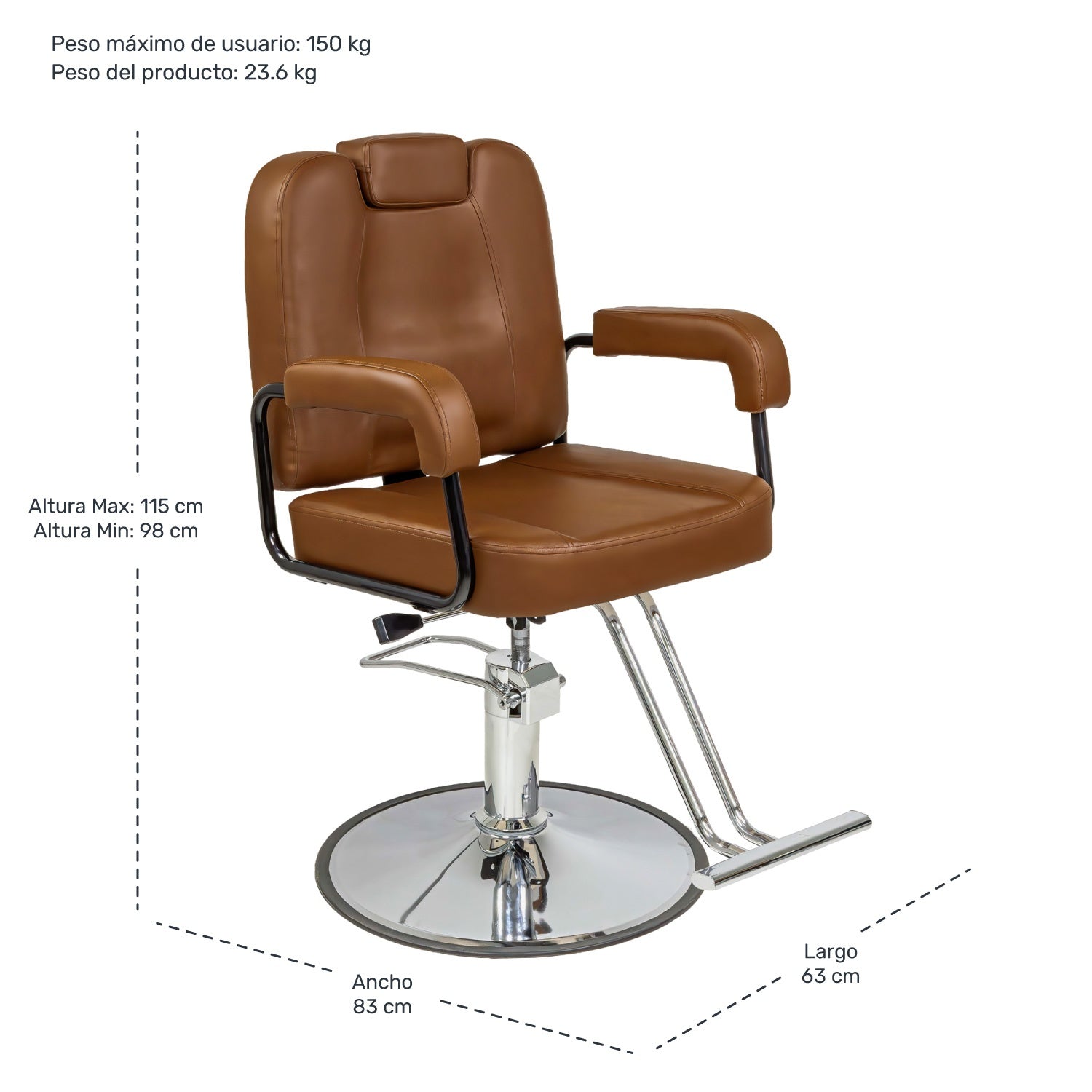 Silla Estética Barberia Gira 360° Neumática Cuadrada Ajustable Inclinación 45° Café