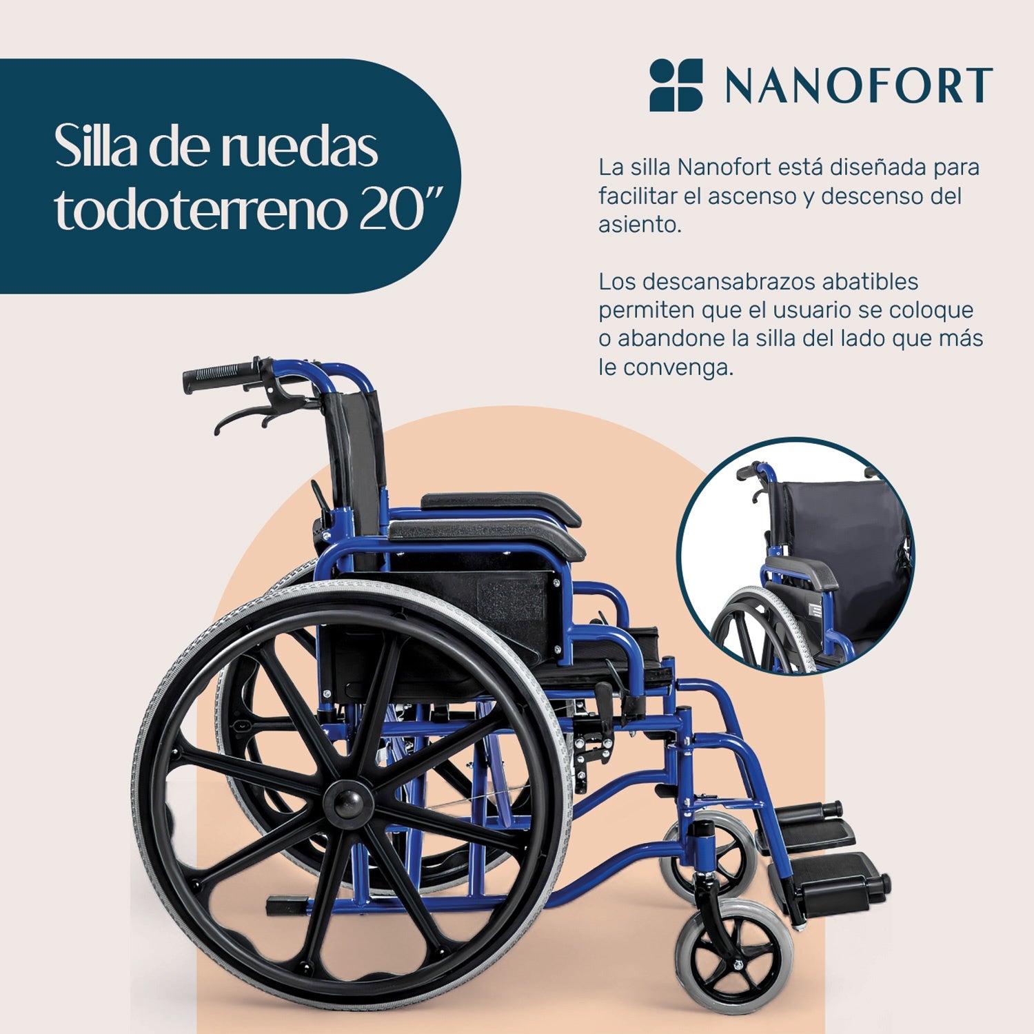 Silla de Ruedas Plegable Ligera Aluminio Todo Terreno 2 Frenos