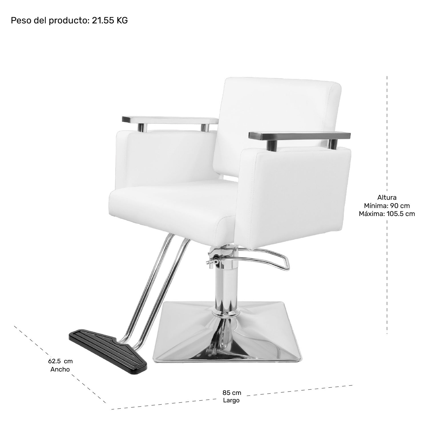 Sillón Silla Barberia Estética Cuadrada 360° Moderna Blanco