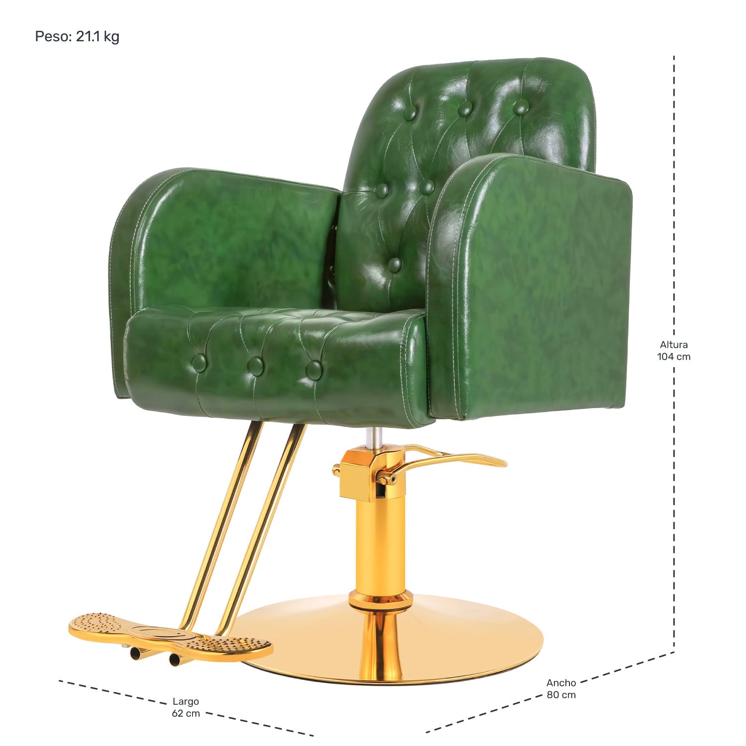 Silla Sillón Premium Barberia Estética 360° Neumática Verde