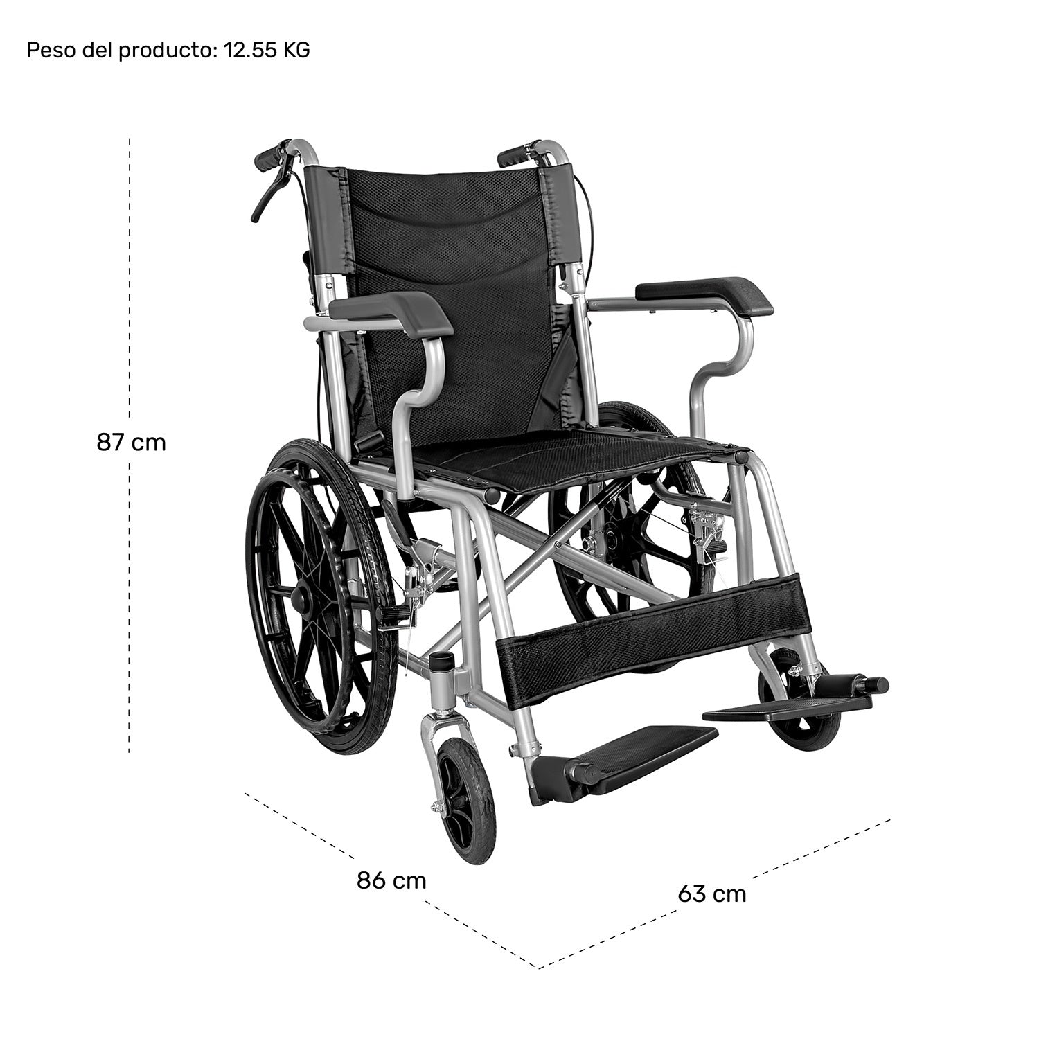 Silla Ruedas Plegable Aluminio Ligera Todo Terreno Premium Color Negro