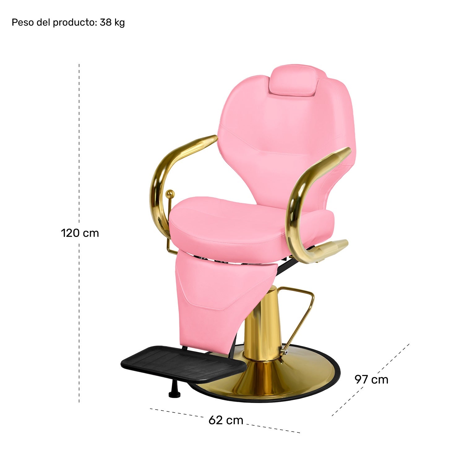 Silla estetica sillon hidraulico barberia reclinable salon spa premium Rosa