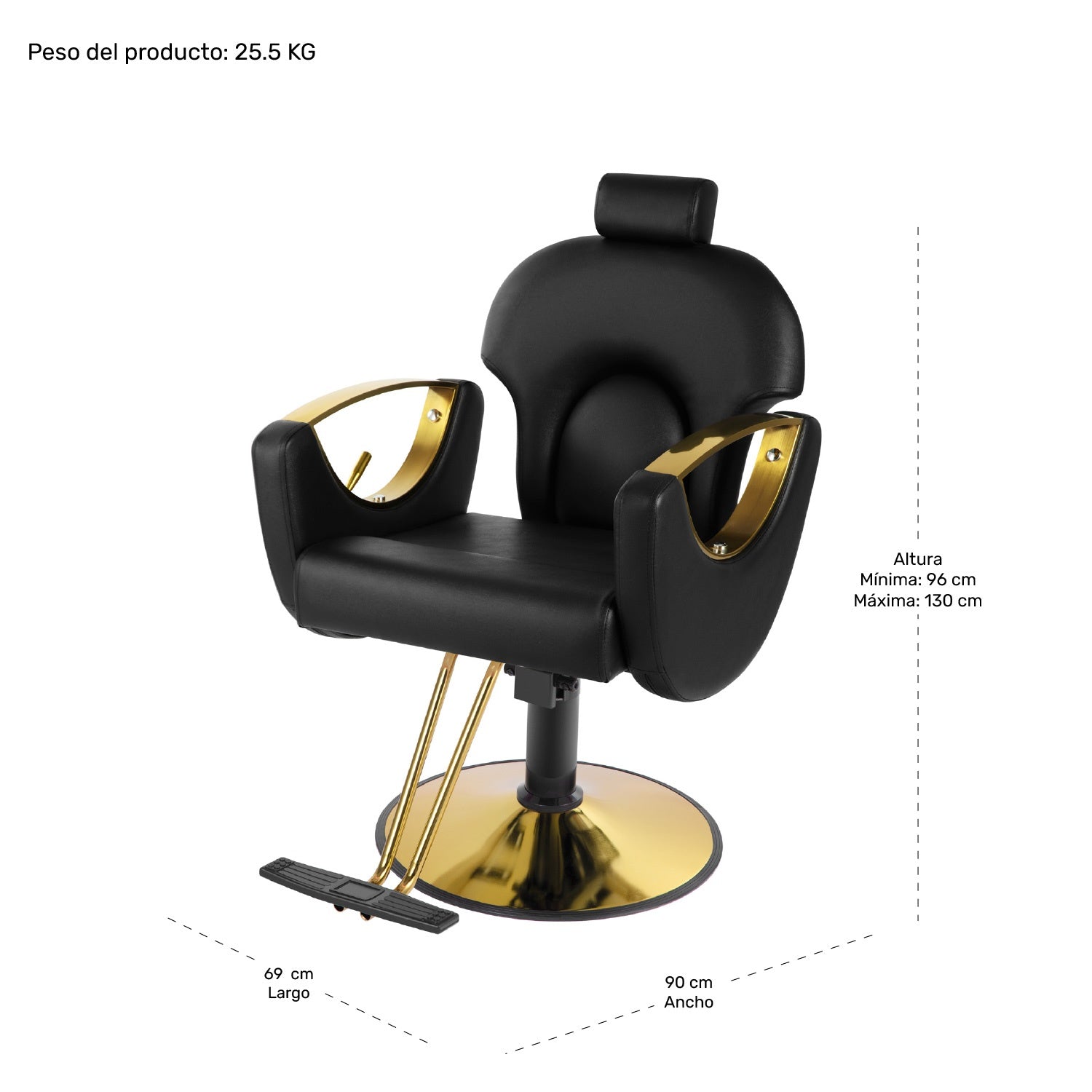 Silla Premium Salon Spa Estetica Neumatica Ajustable Gold Negro