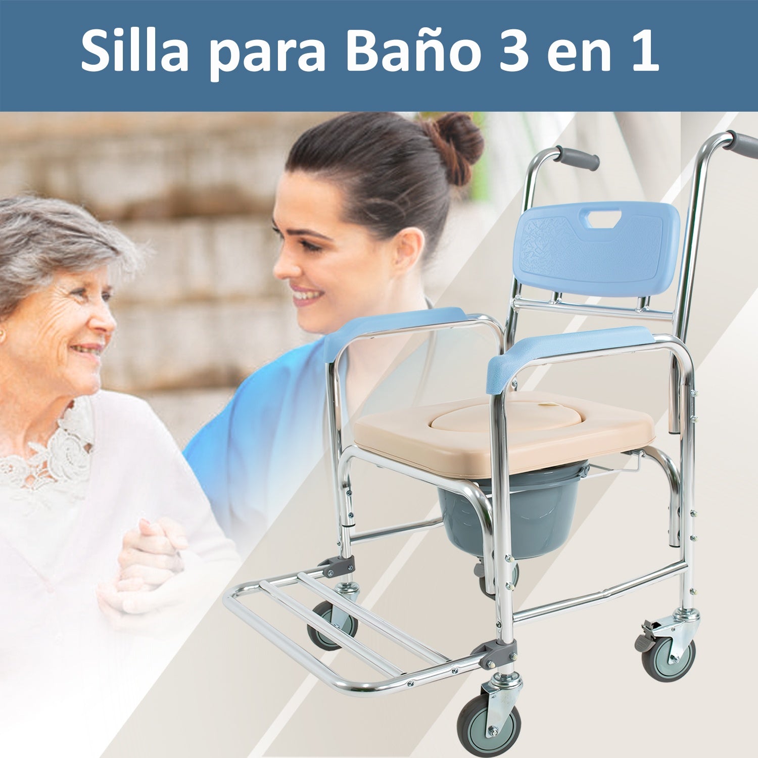 Silla Baño Adulto Discapacitados Ducha Wc Comodo Ruedas 3-1