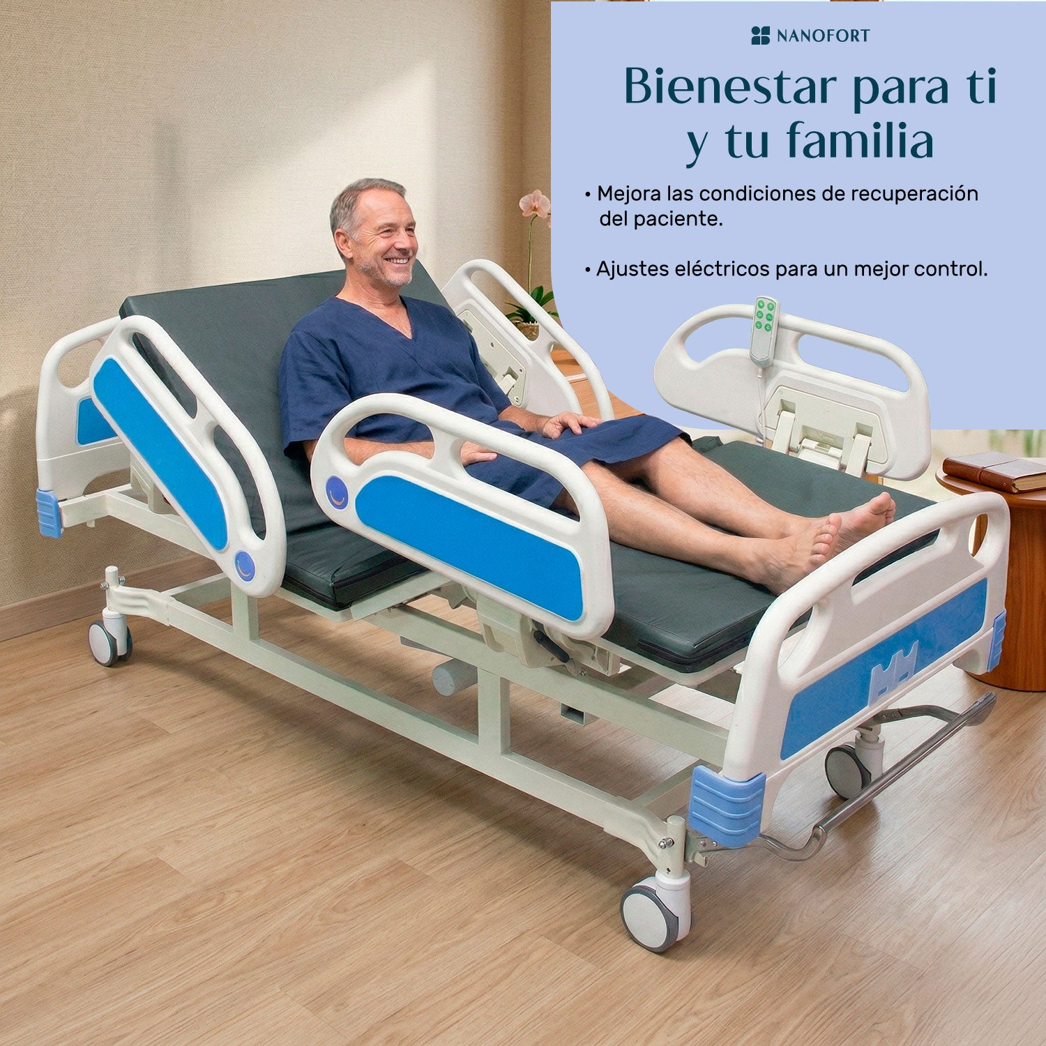 Cama de Hospital Eléctrica con Colchón y Porta Suero