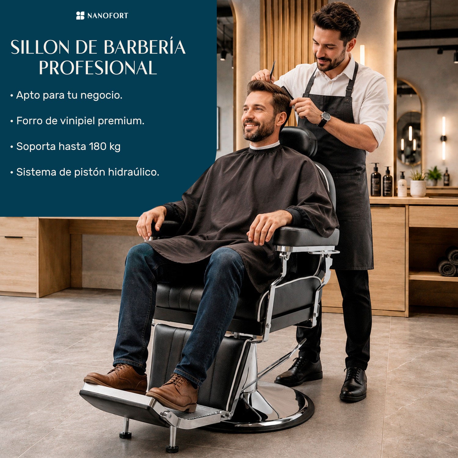 Sillón Barberia Hidráulico Silla Estética Respaldo Ajustable Inclinación  50° Negro