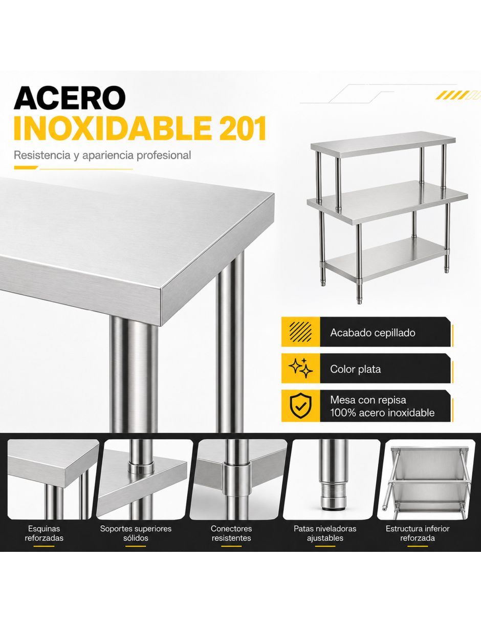 Mesa Isla Trabajo Acero Inoxidable Pasteur 110x60x105