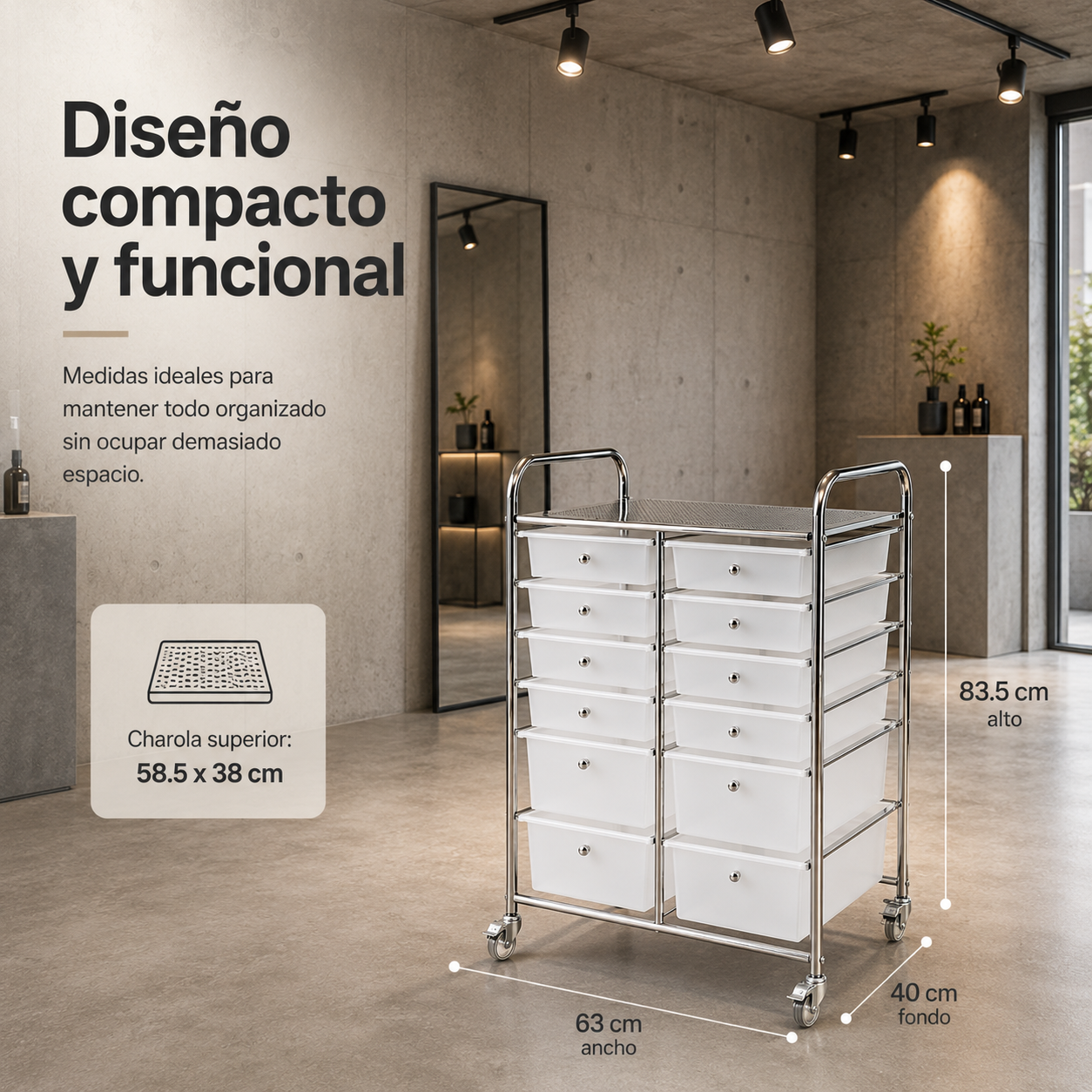 Mesa Auxiliar Organizador Oficina Carro Auxiliar 12 Cajones