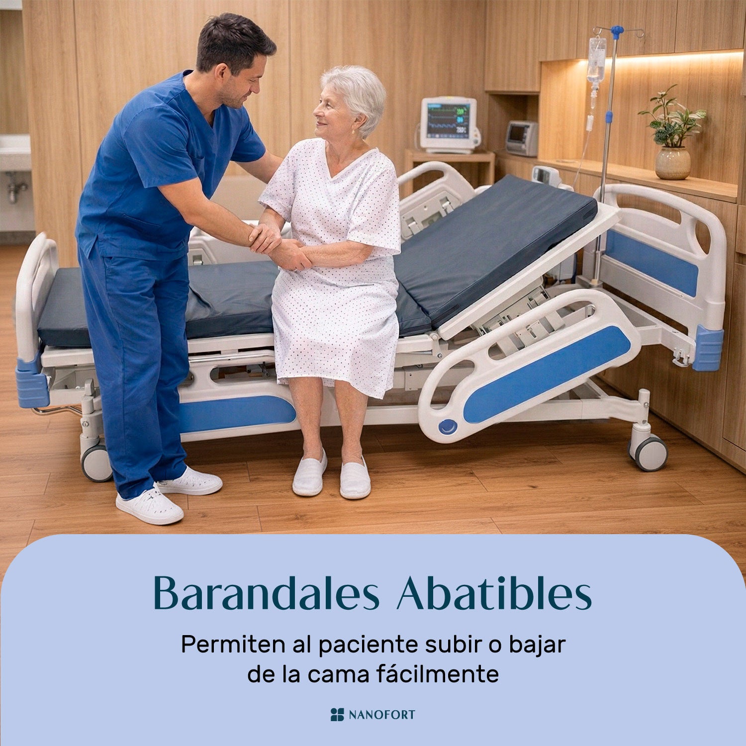 Cama de Hospital Eléctrica con Colchón y Porta Suero