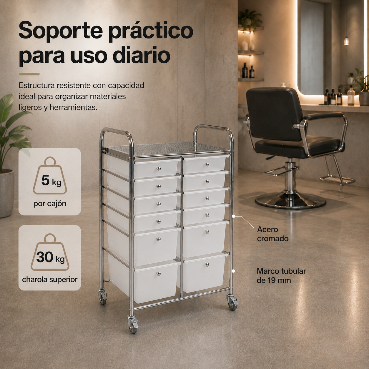 Mesa Auxiliar Organizador Oficina Carro Auxiliar 12 Cajones