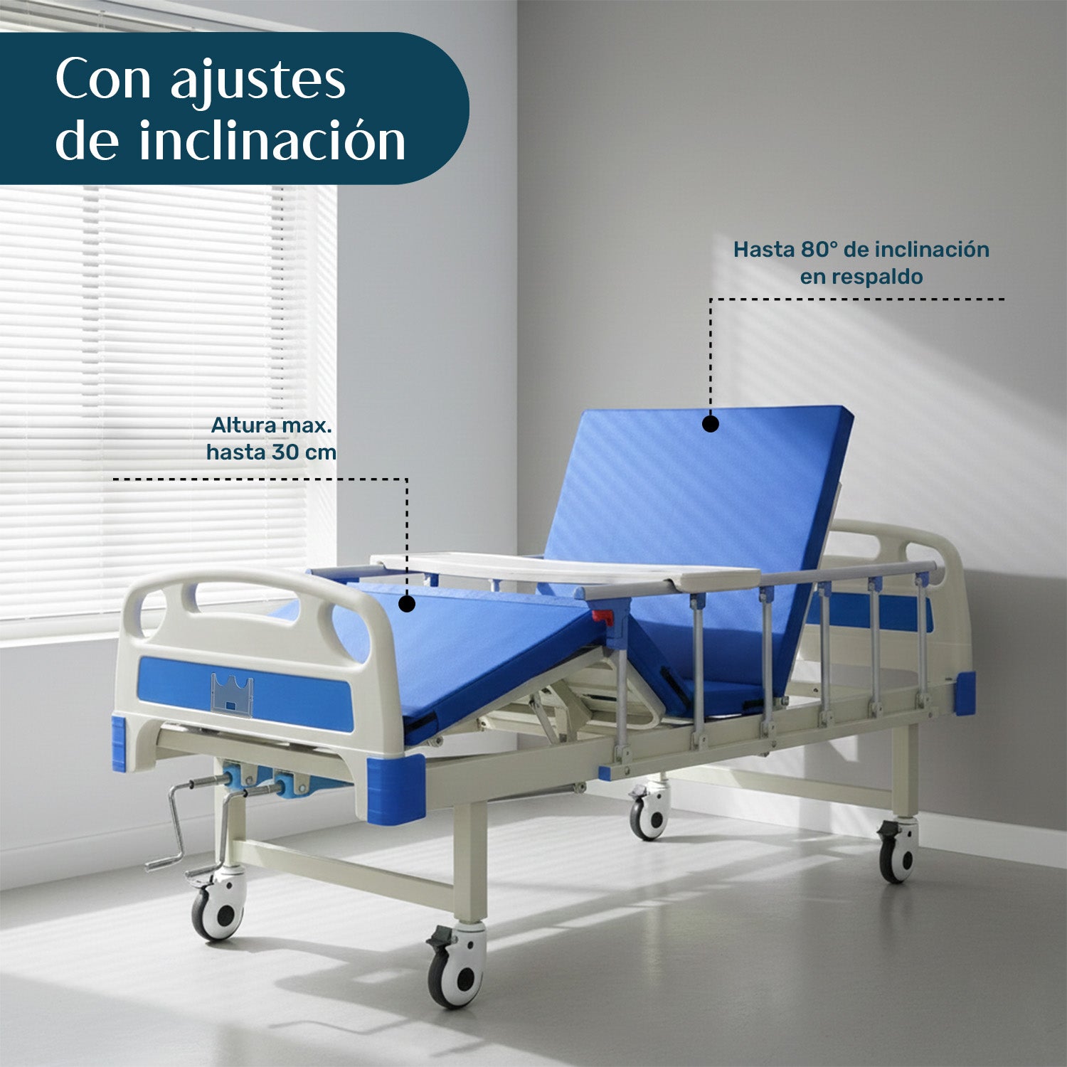 Cama Hospitalaria Manual Incluye Colchón Y Porta Suero Nanofort