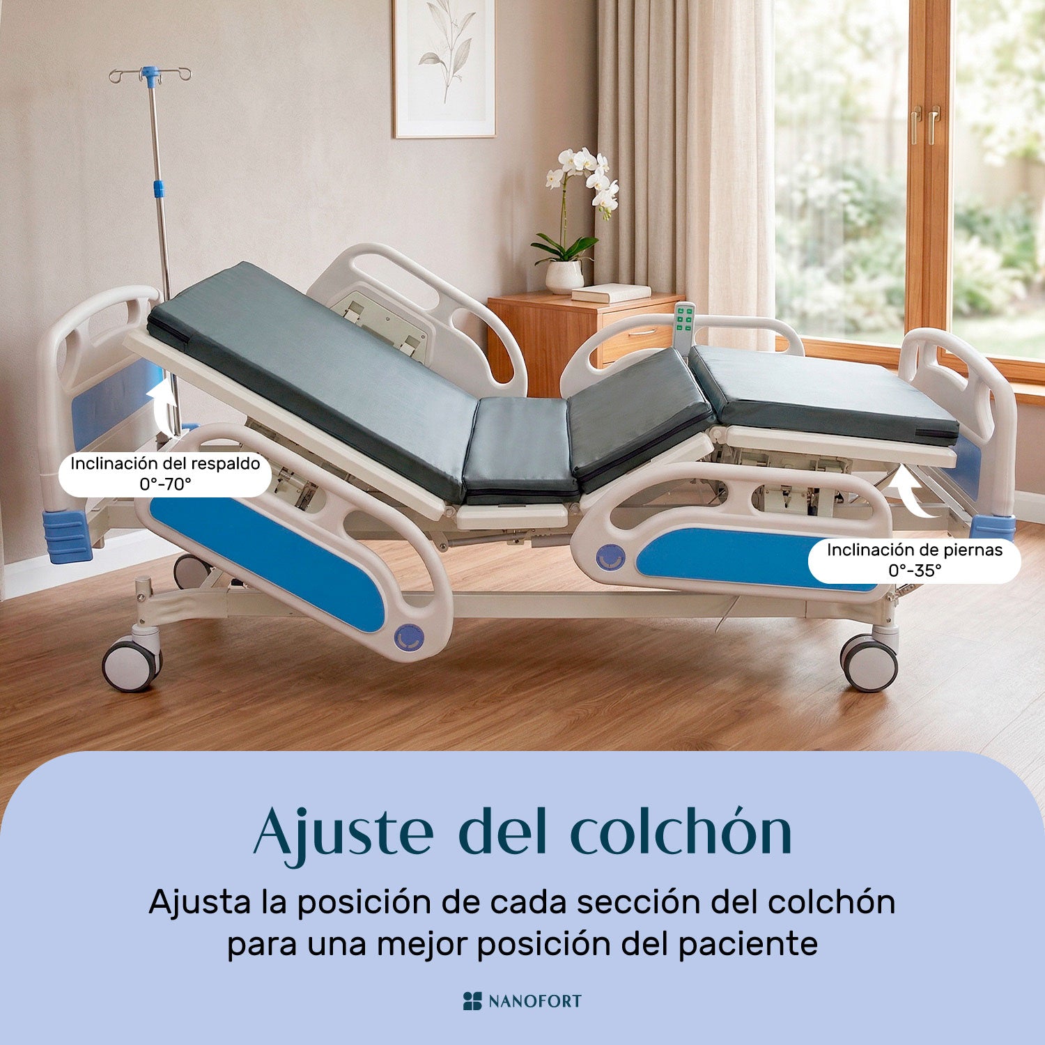 Cama de Hospital Eléctrica con Colchón y Porta Suero