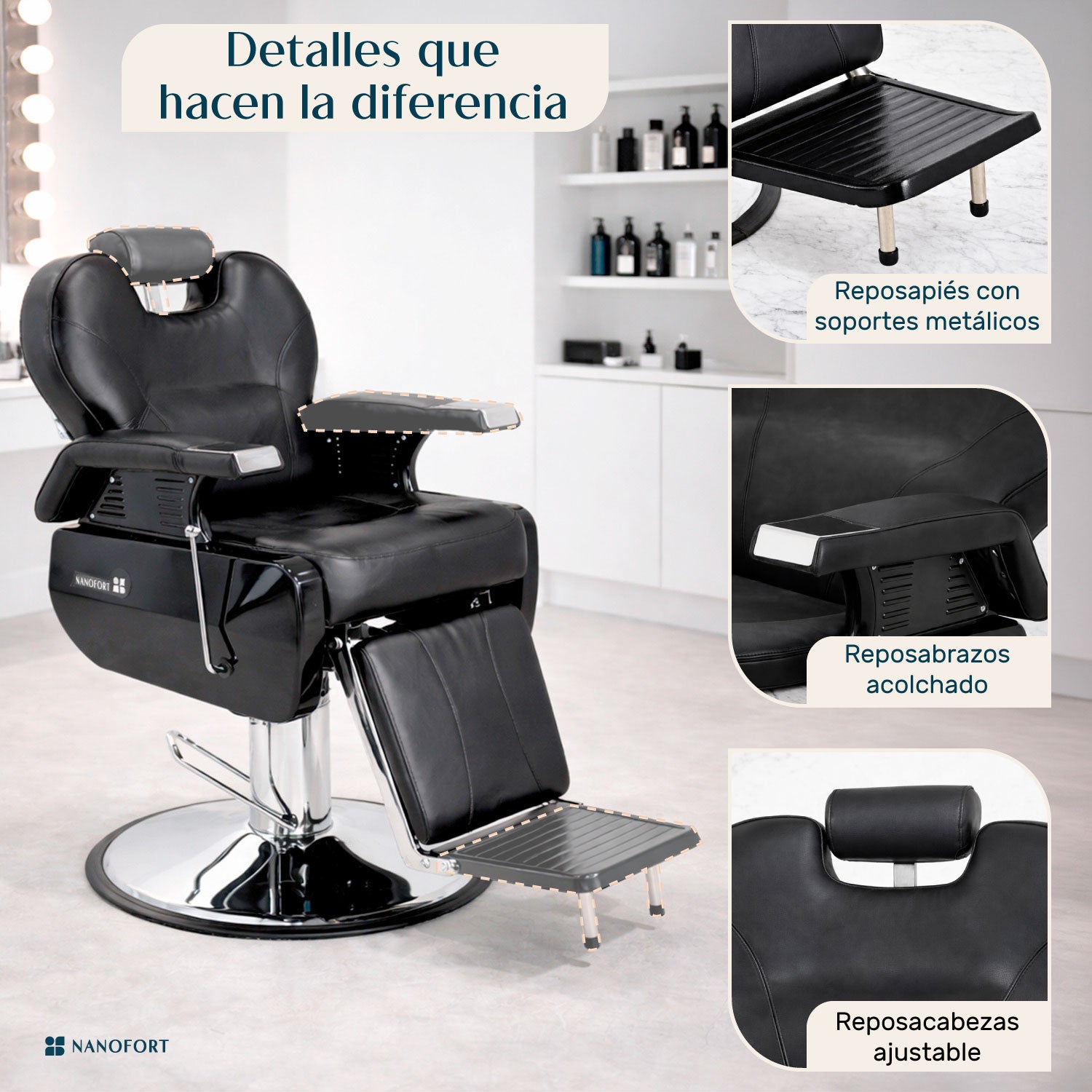 Sillon de Barbero Neumatico para Barberia, Peluqueria o Estetica Negro
