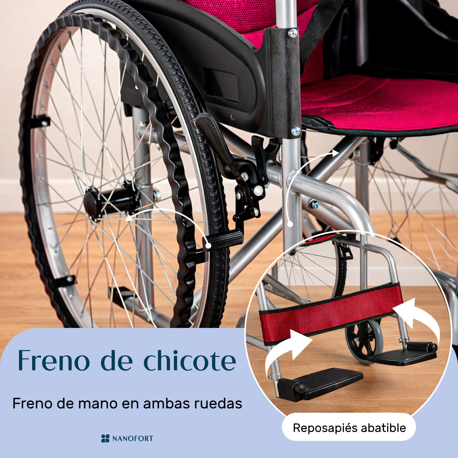 Silla De Ruedas Ligera 23 Pulgadas Plegable Aluminio Lujo Color Vino