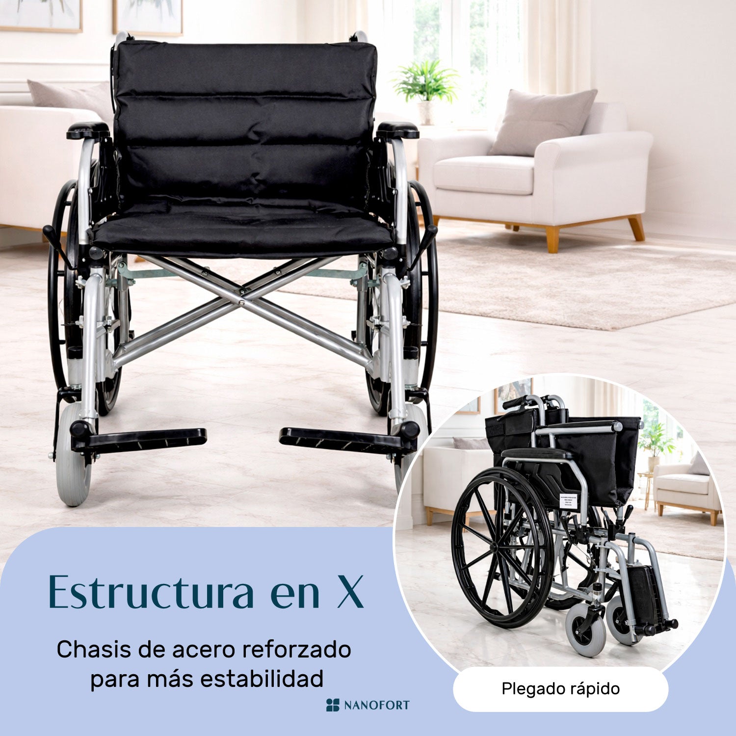 Silla De Ruedas Sobrepeso 150kg Doble Soporte Ancha Robusta