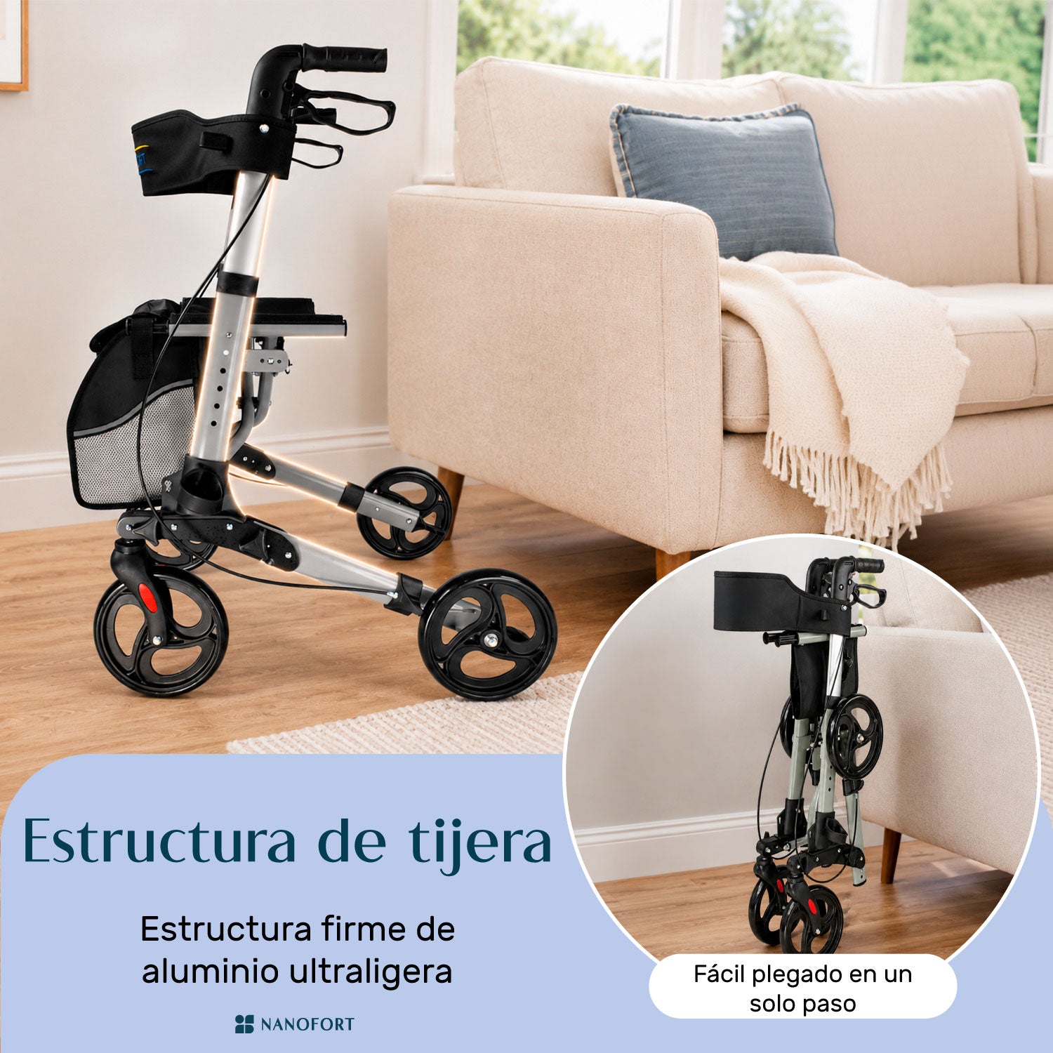 Andadera Silla De Transporte Para Adulto Plegable Ajustable