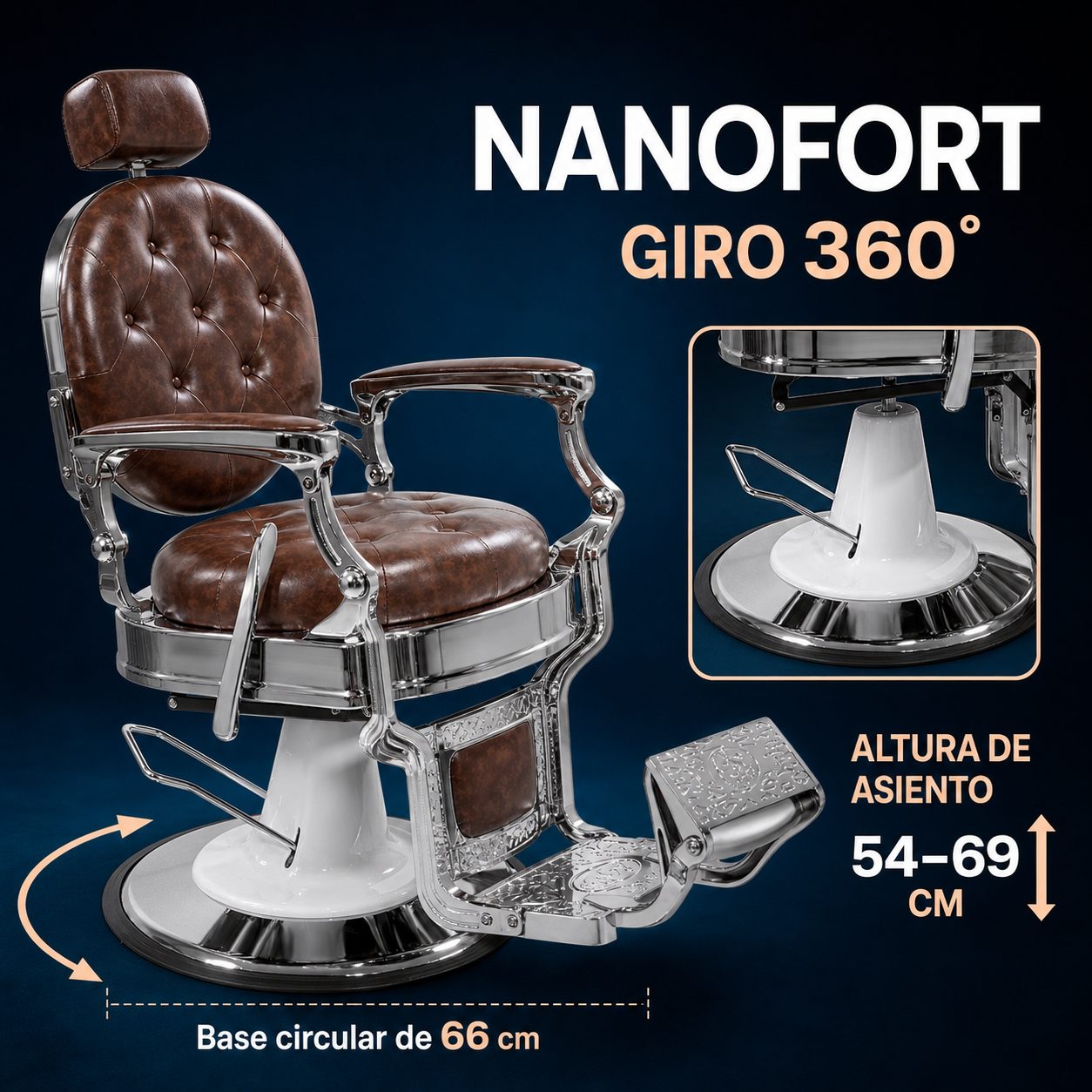 Sillon Barbero Capitonado Premium Barberia Lujo Peluqueria Old Class Cafe