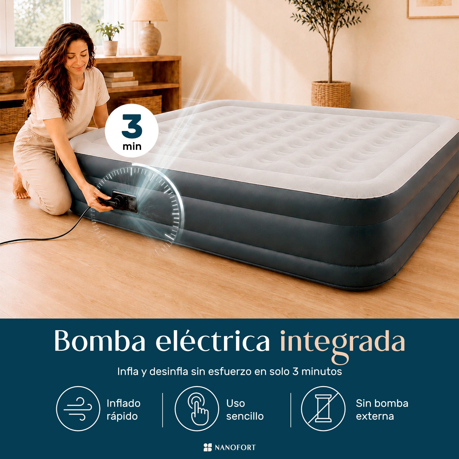 Colchon Inflable Queen Size con Bomba Integrada - Rapido Inflado