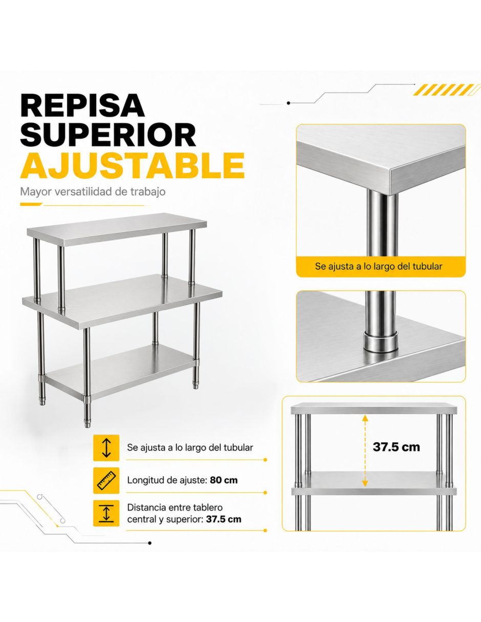 Mesa Isla Trabajo Acero Inoxidable Pasteur 110x60x105