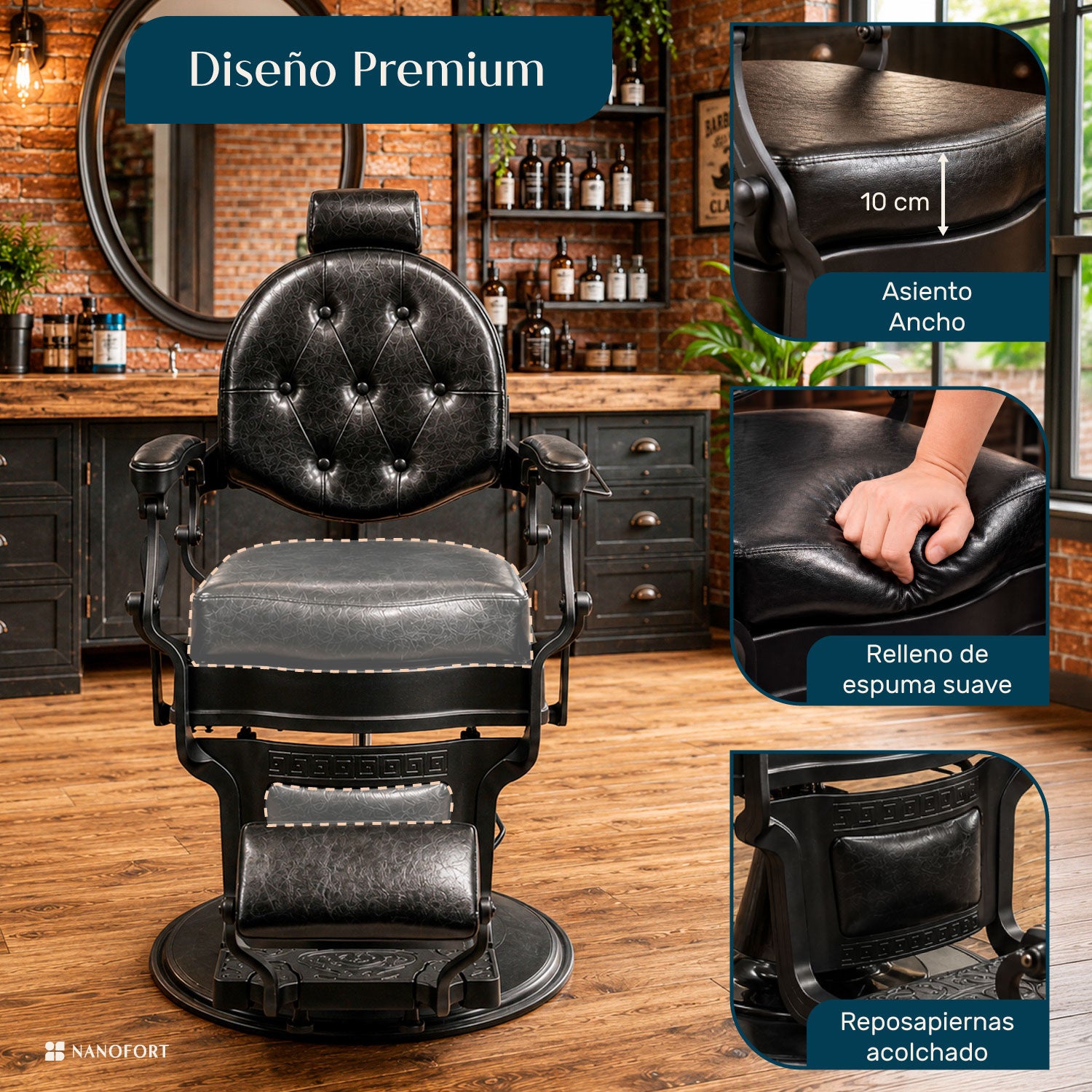 Sillon Gotico Premium Barberia Lujo Robusto Peluqueria Class Color Negro Forma De La Base Redonda Tipo De Respaldo Reclinable