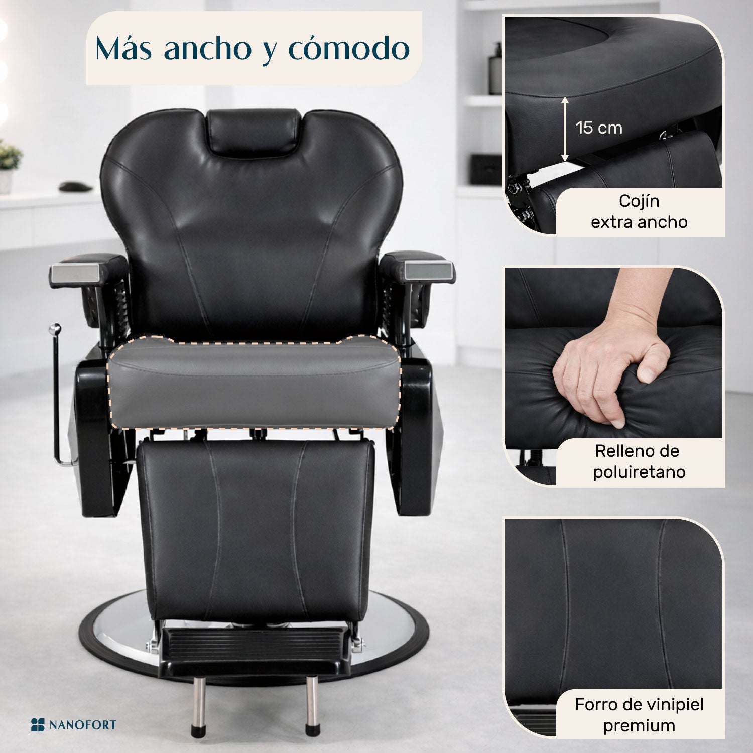 Sillon de Barbero Neumatico para Barberia, Peluqueria o Estetica Negro
