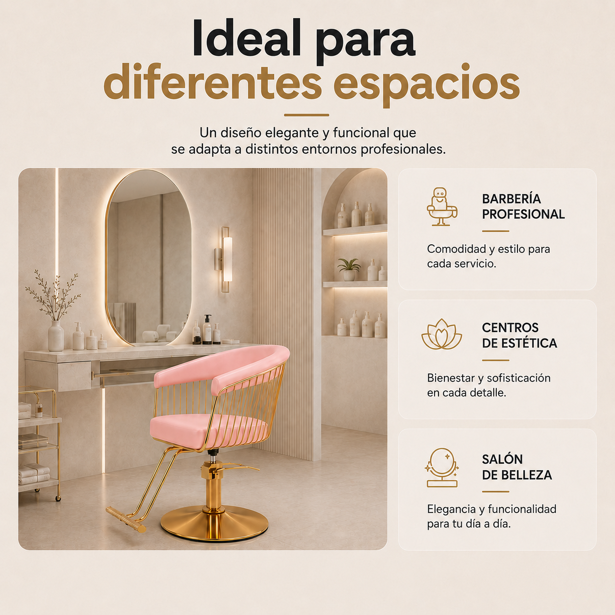 Silla Gold Circular Estética Spa Ajustable Giro 360° Rosa