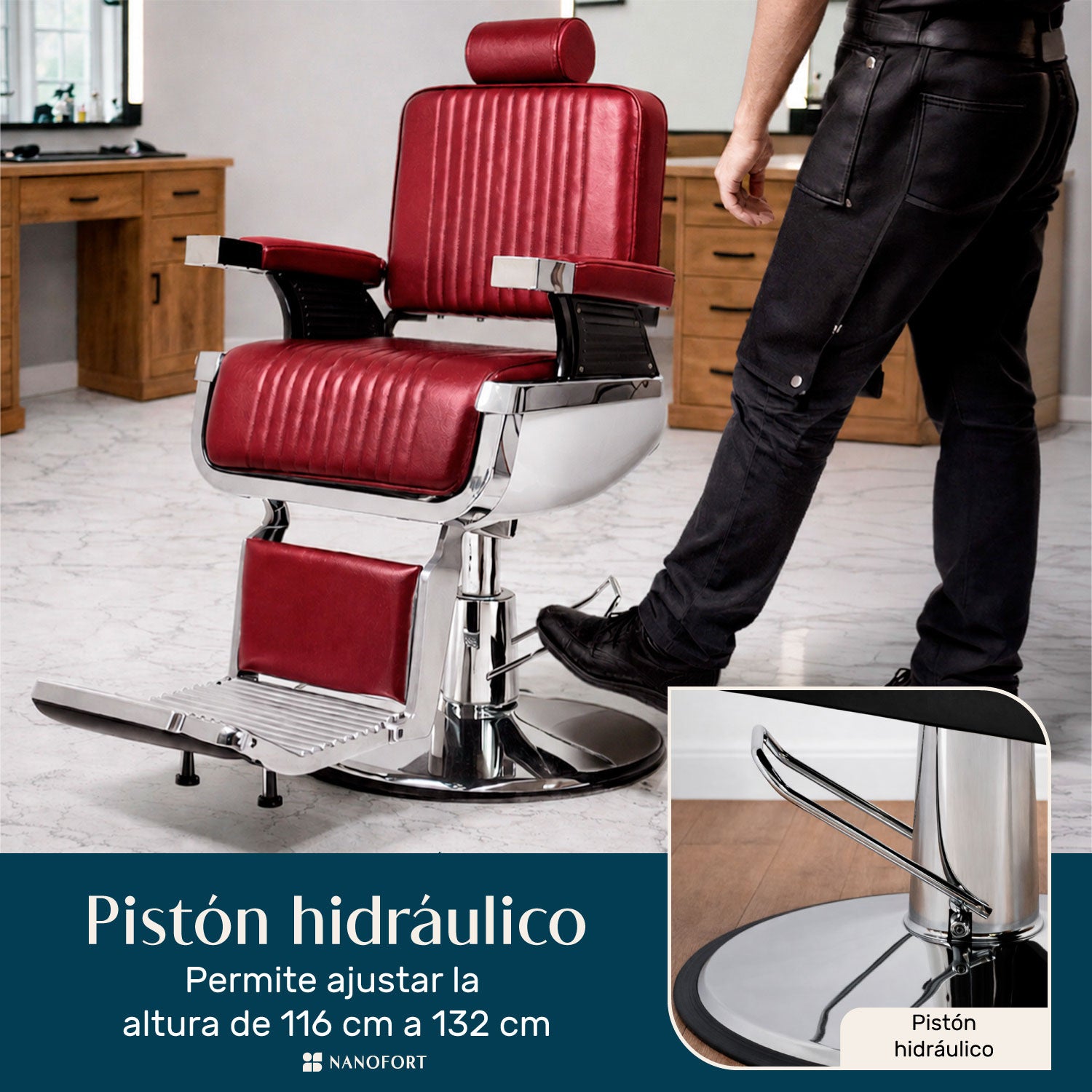Sillon Barberia Silla Reclinable Premium Giro 360° Neumatica Vino