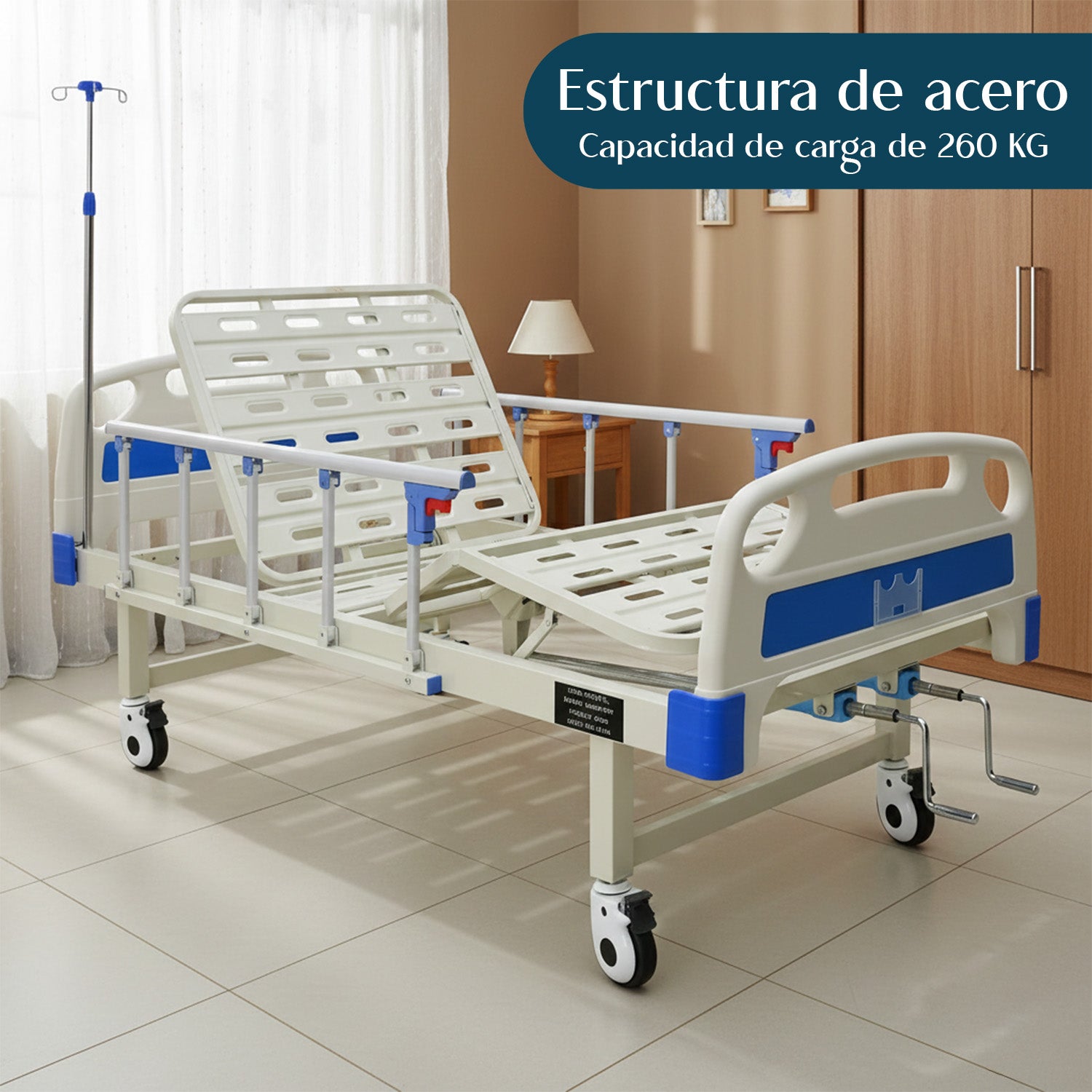 Cama Hospitalaria Manual Incluye Colchón Y Porta Suero Nanofort