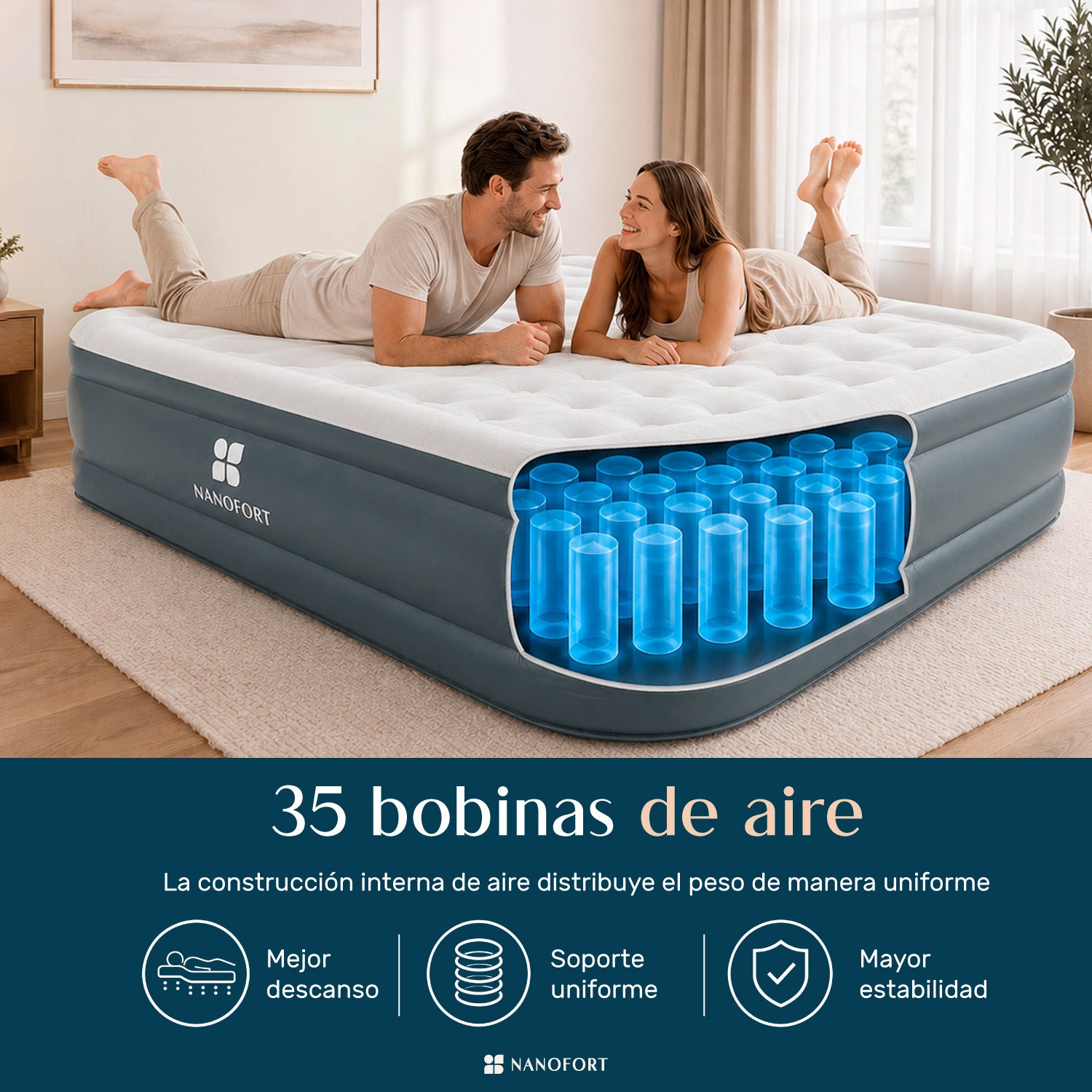 Colchon Inflable Queen Size con Bomba Integrada - Rapido Inflado