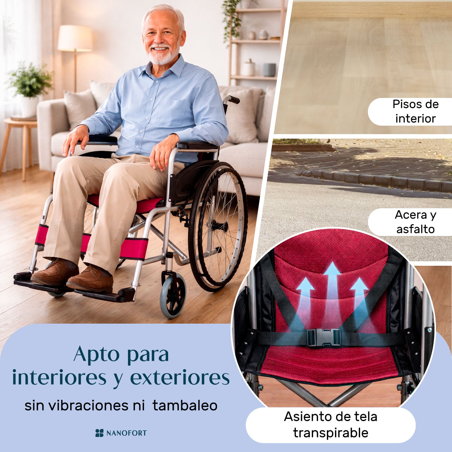 Silla De Ruedas Ligera 23 Pulgadas Plegable Aluminio Lujo Color Vino